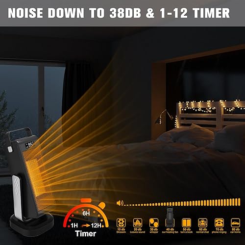 Miniatura 5 de Space Heater Indoor, Portable Heater for Large Room - 17" Ceramic Tower Space Heaters for Indoor Use, Fast Heating wThermostat, 90 Oscillation,