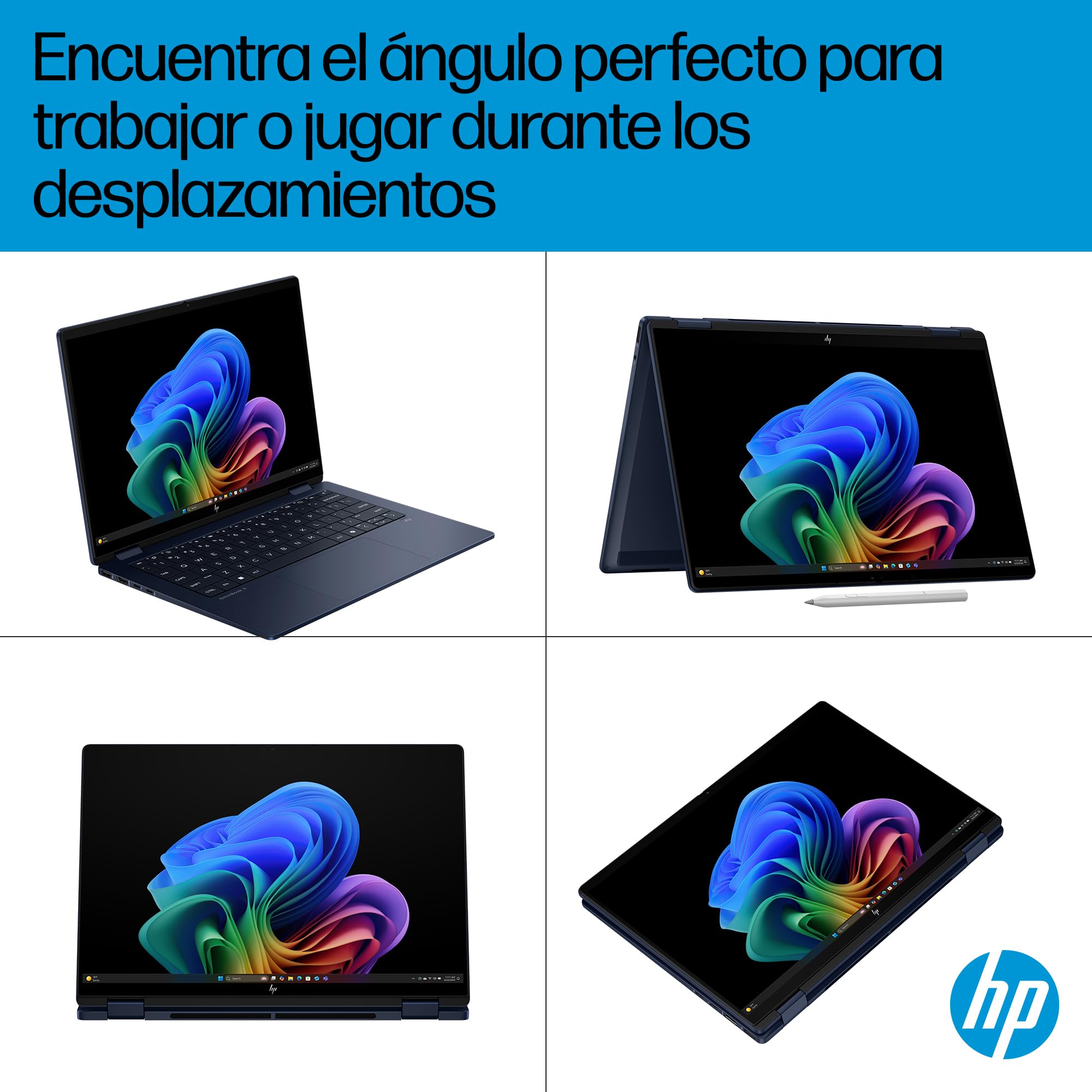 HP Omnibook X Flip - Ordenador portátil Convertible de 14" OLED 3K táctil (Intel Ultra 7-258V EVO, 32GB RAM, 1TB SSD, Intel ARC Graphics, Windows 11, WiFi 7) Silver- Teclado QWERTY Español
