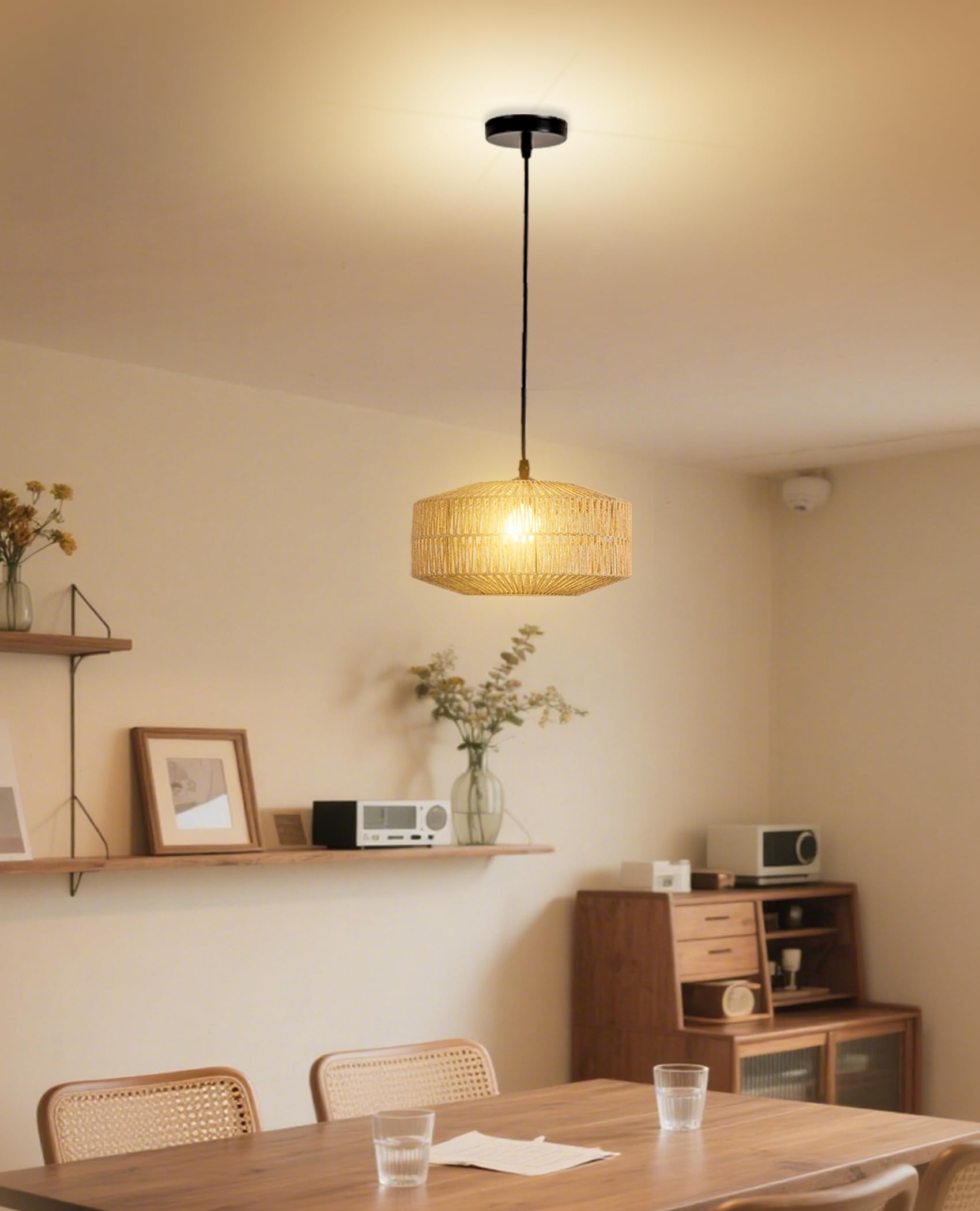 JAYNLT Pendelleuchte Rattan - Vintage Boho Pendelleuchte Hängelampe, E27 Rattan Deckenlampe Hängend, Ø30cm Hängeleuchte Geflochten für Wohnzimmer Schlafzimmer Küche