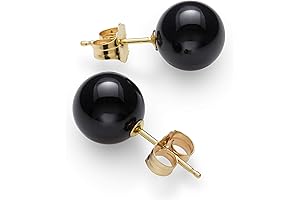 14K Yellow Gold Black Onyx Round Stud Earrings