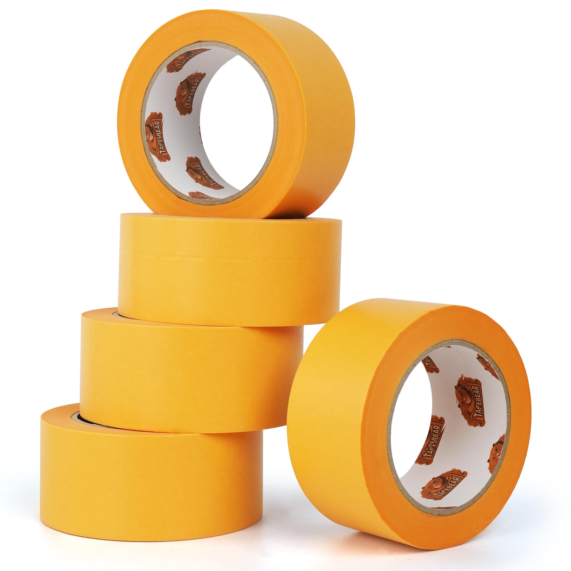 TAPEBEAR Nastro per Mascheratura 50m x 50mm, Rimozione senza Residui per 7 Giorni, Nastro da Pittura Carta Washi per Mascherature Precise Durante la Verniciatura, Interno & Esterno, 5 Rotoli