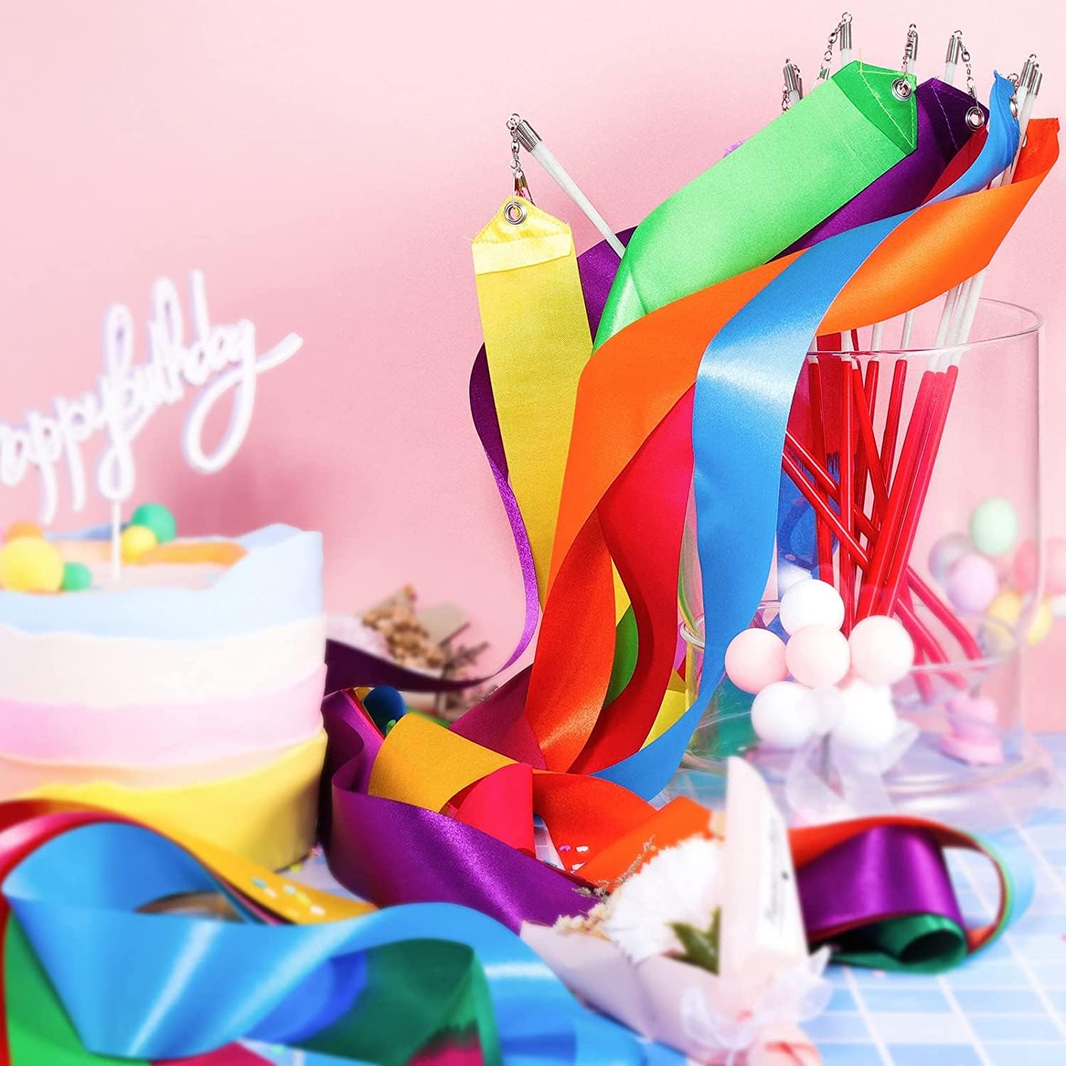 50PCS Multi-colors Dance Ribbons Party Favors for Kids Circus Carnival Rhythmic Gymnastics Ballerina Birthday Party Streamers Decoration, Kids Ribbon Silks Sticks Wands for Girls