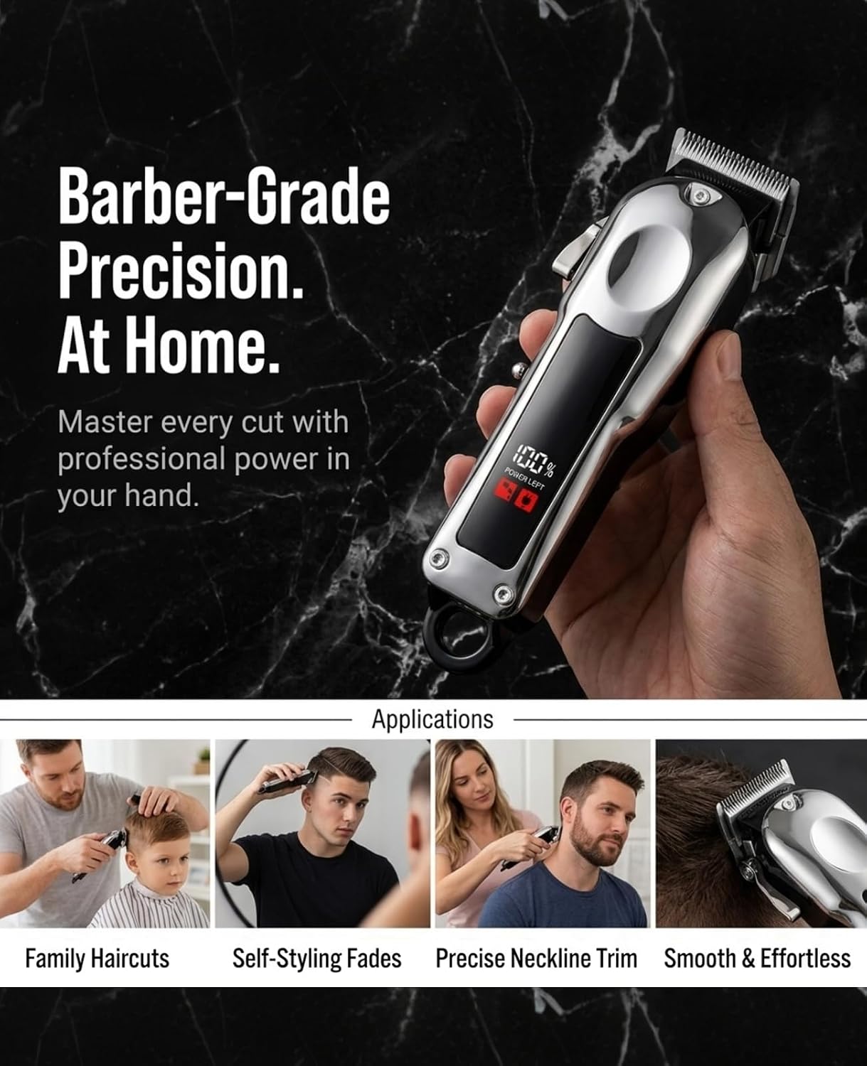 Professional Hair Clippers for Men, Cordless Hair Cutting Kit with 5-Level Adjustable Lever & 10 Guide Combs, LED Display Rechargeable Beard Trimmer for Fades, Home & Barber