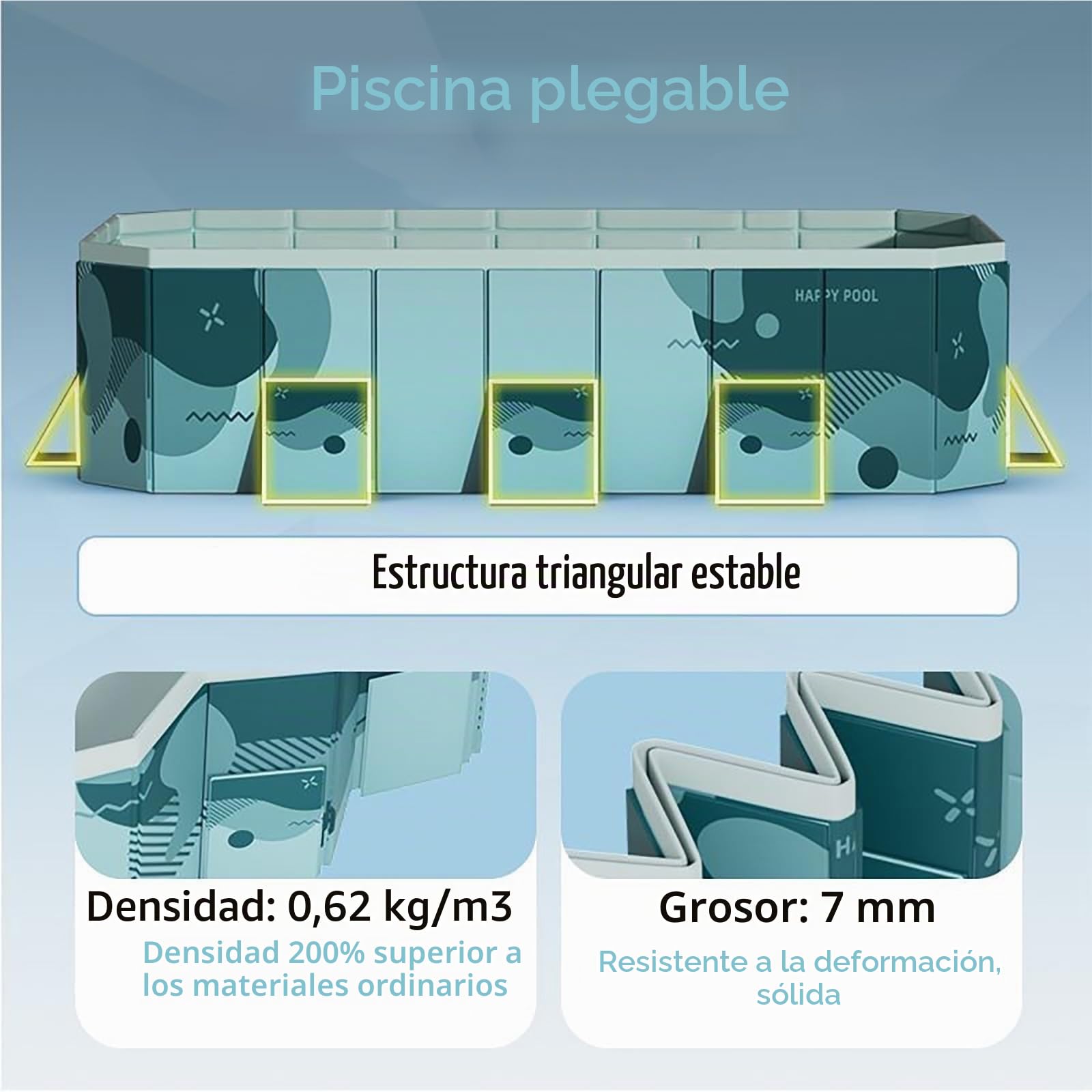 Gran piscina plegable para exteriores, estructura no inflable, diseño rectangular, ideal para familias, fácil de instalar, perfecta para el entretenimiento veraniego en el patio trasero