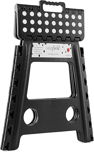 Miniatura 2 de Casafield Taburete plegable de 16 pulgadas con asa, negro, portátil, plegable, pequeño taburete de plástico para adultos, uso en la cocina, baño y