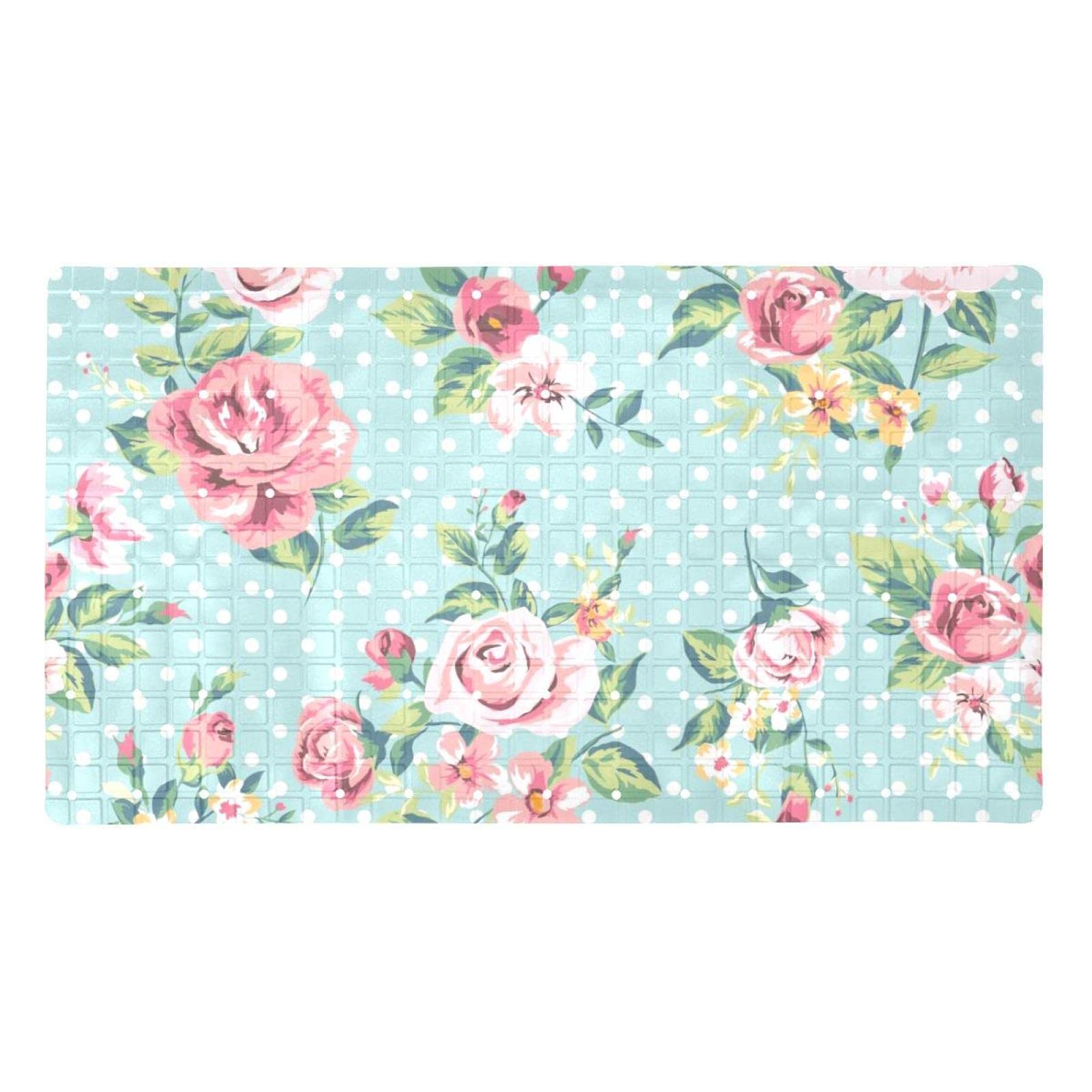 Tapis de bain antidérapant pour salle de bain style fleur rose rétro