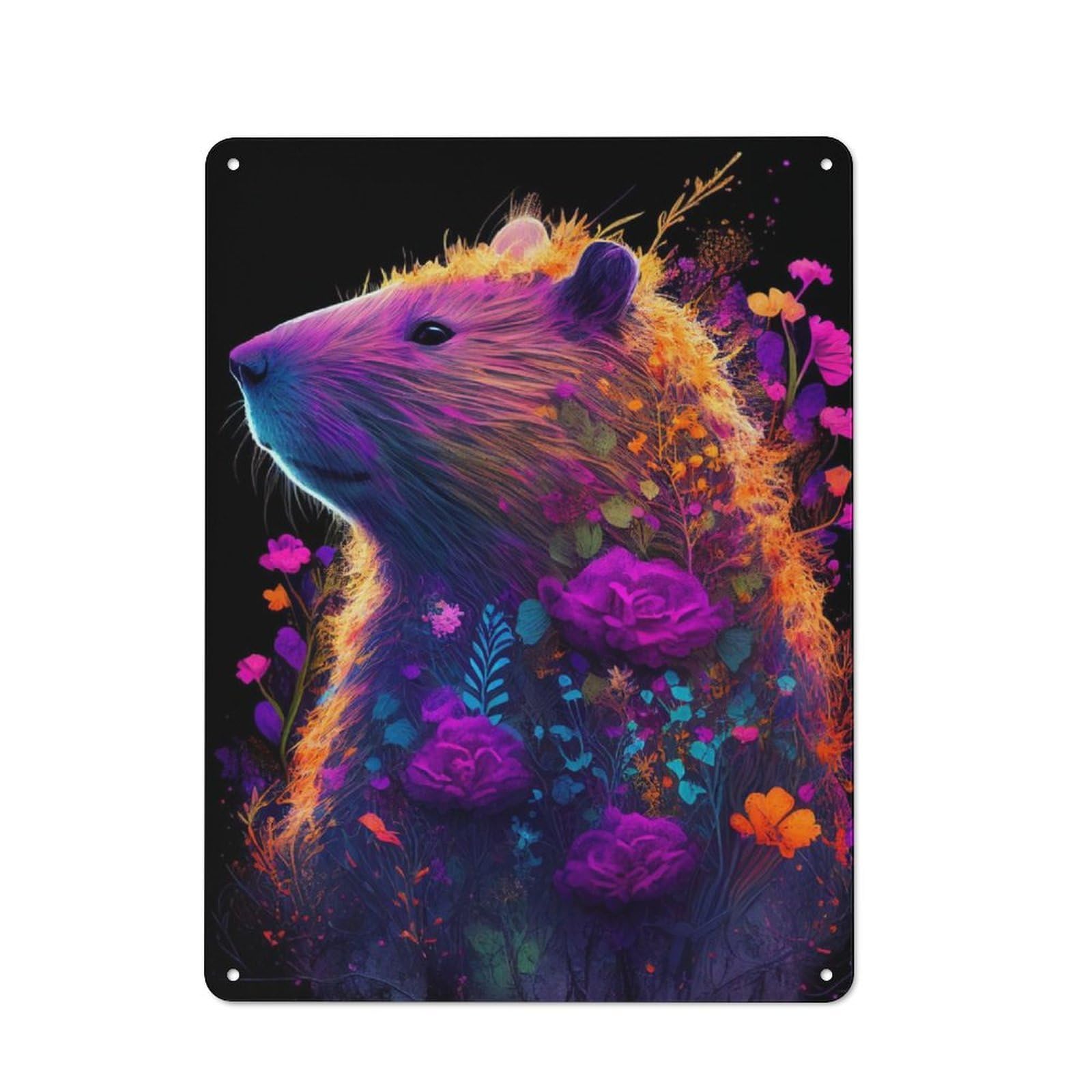 Junmoney Capybara Flower Colorful Tin Sign 40X30cm For Café Or Home Bar, Rustic Wall Decor, For Garage, Workshop And Man Cave Decoration