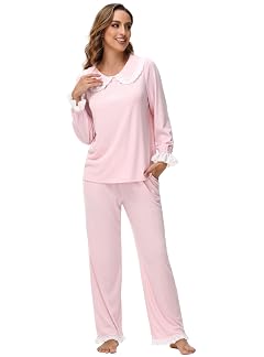 Veseacky Womens Pajamas Set Long Sleepwear Loungewear Nightsleep Comfy 2 piece Pullover Tracksuit with Pockets S-XXL
