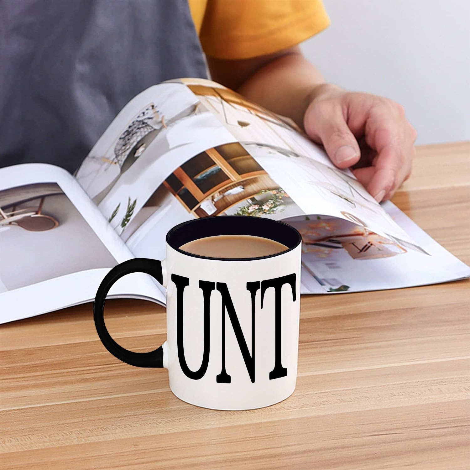 Divertida taza de café con texto en inglés "C UNT Funny Adult Humor" grosero, taza de café con asa, taza de café y té, 325 ml, color negro