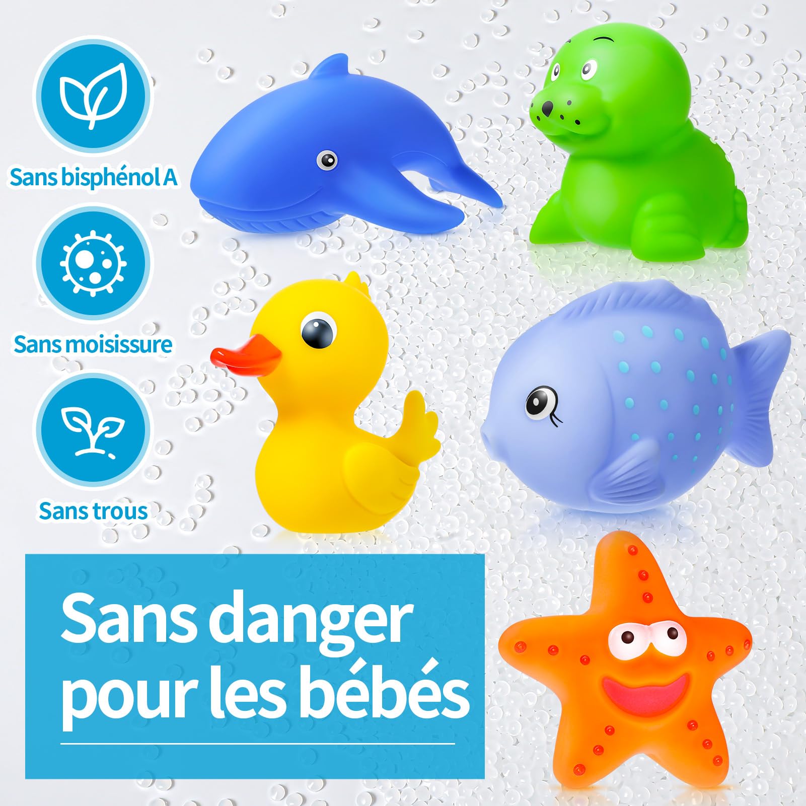 sans Trous - Jouet de Bain pour Bebe 1 2 3 4 Ans, Jeux de Bain Enfant Jouet Piscine Jeux Eau Bebe , Animaux Marins en Caoutchouc Canard en Caoutchouc Jeu de Bain bébé ( sans Moisissures 9 pièces )