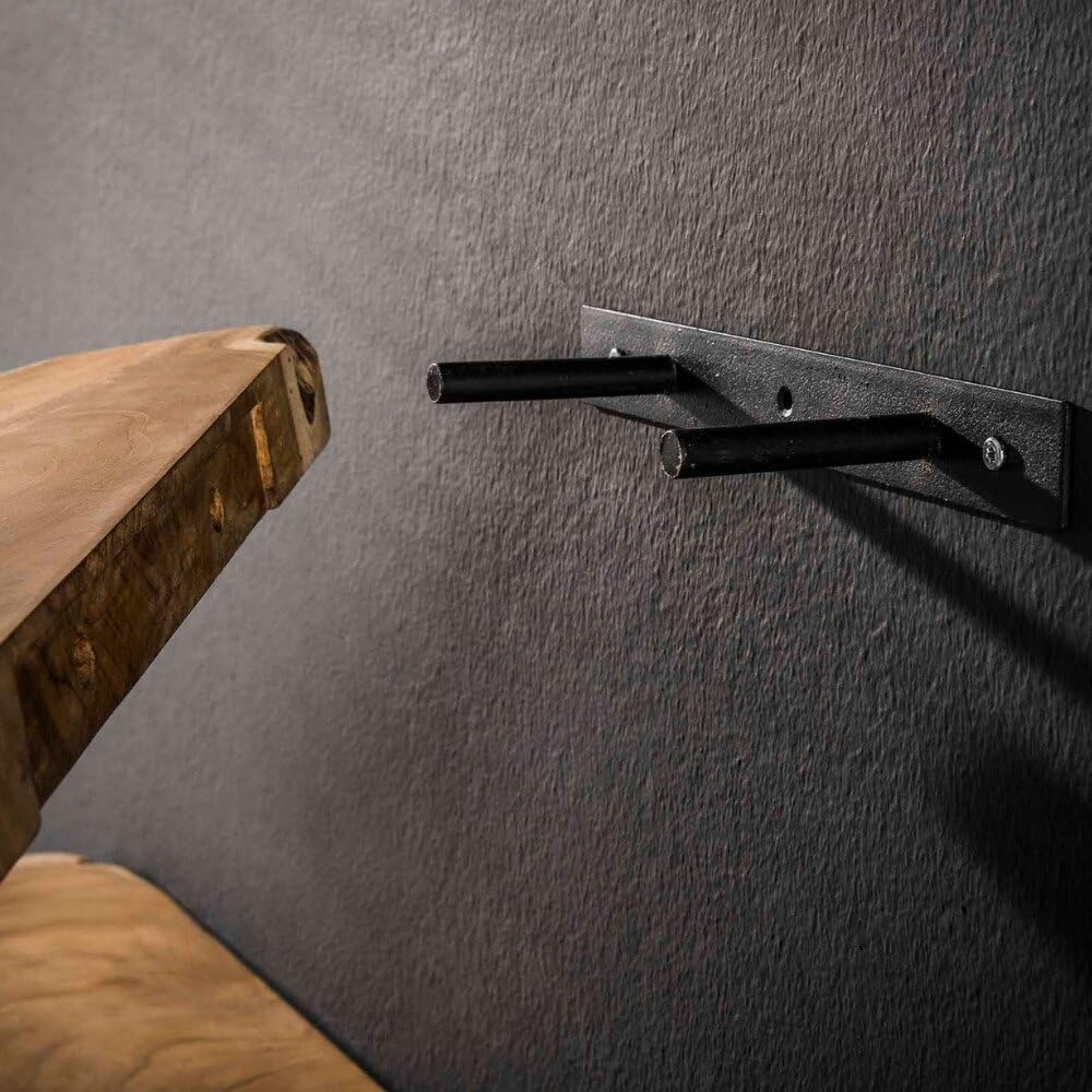 RINGO-Living Massivholz Schweberegal Baumkante in Natur-dunkel, Wandregale 3er Set 40 cm, Landhaus Wandregal aus Teakholz, Schlichtes Wandregal Holz, Massiv Natur Holzbrett Wand Echtholz