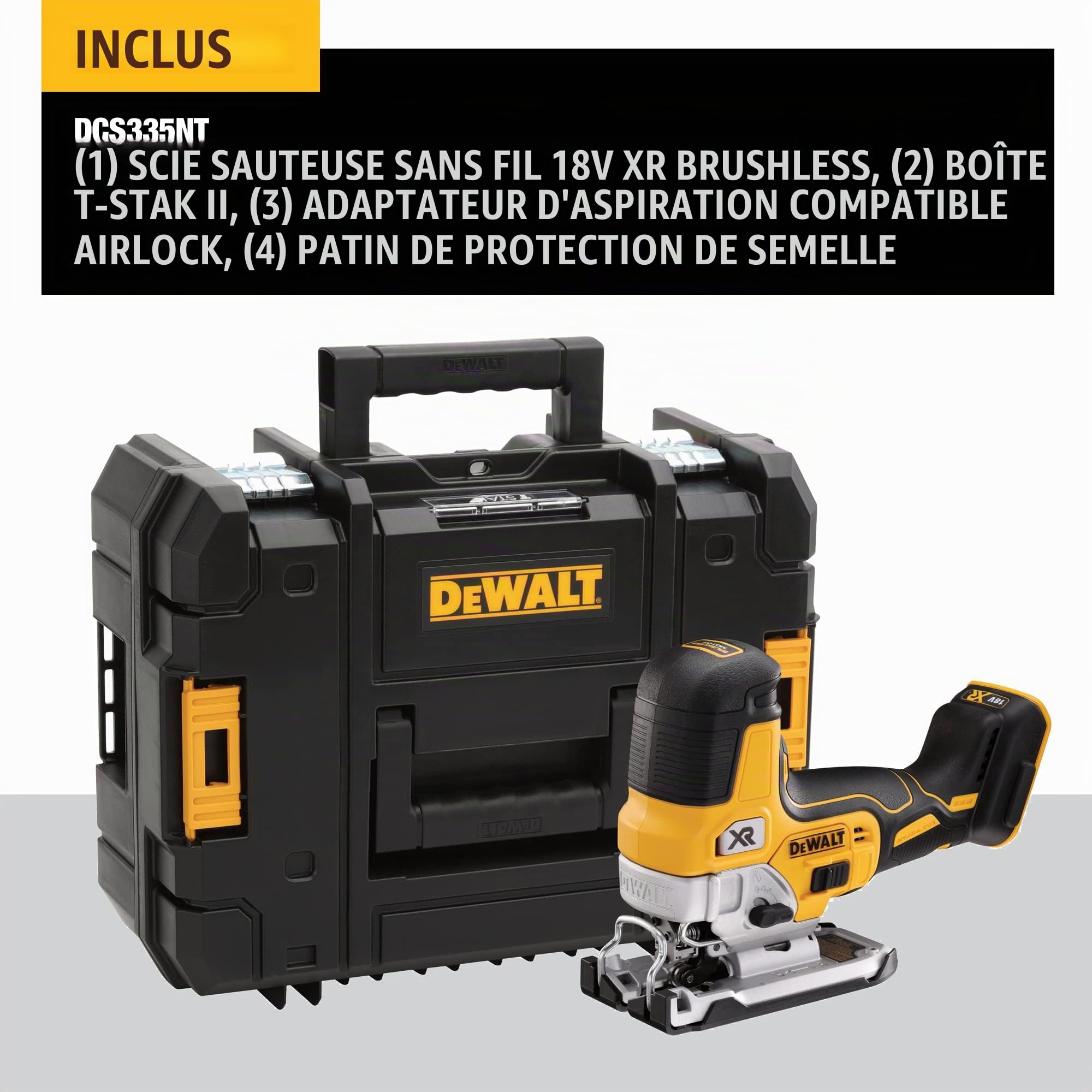 DeWalt Scie Sauteuse à Prise par le Corps Brushless XR 18V - DCS335NT-XJ - Scie sans Fil & Ponceuse Excentrique XR 18V 125mm Brushless - Appareil Électrique Sans Fil