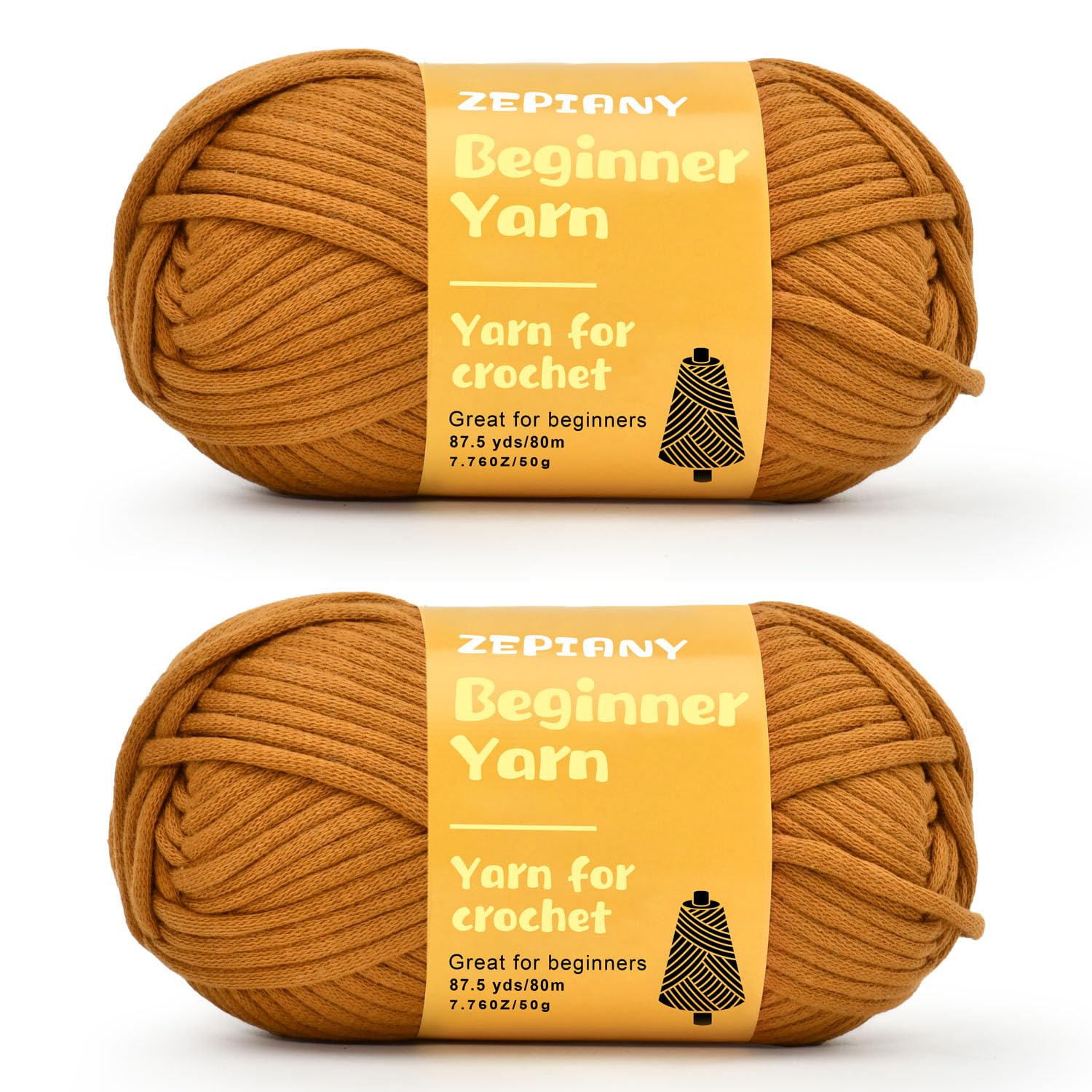 Crochet Yarn for Beginners, Chunky Cotton Yarn for Crochet and Knitting, Thick Amigurumi Yarn with Easy to See Stitches for Beginners Crochet Kit, Crochet Accessories, 2 x 50g/80m, Brown