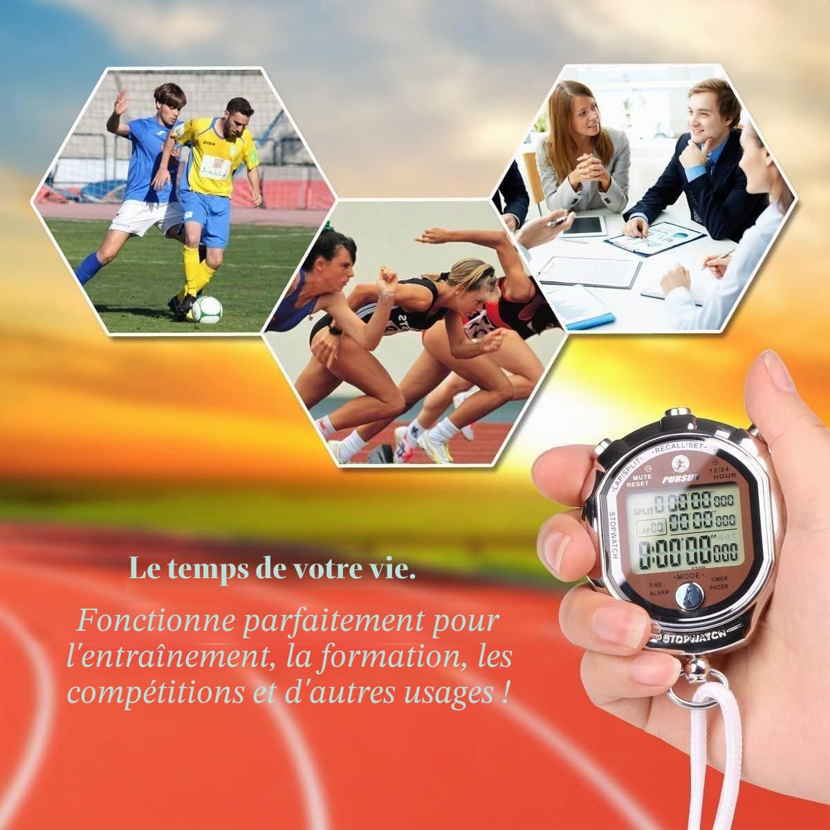 Chronomètre, chronomètre numérique avec une précision de 0,001 seconde, mémoire de 100 tours, métal, grand écran Rolilink, réveil pour entraîneur, sports, course à pied, marathon
