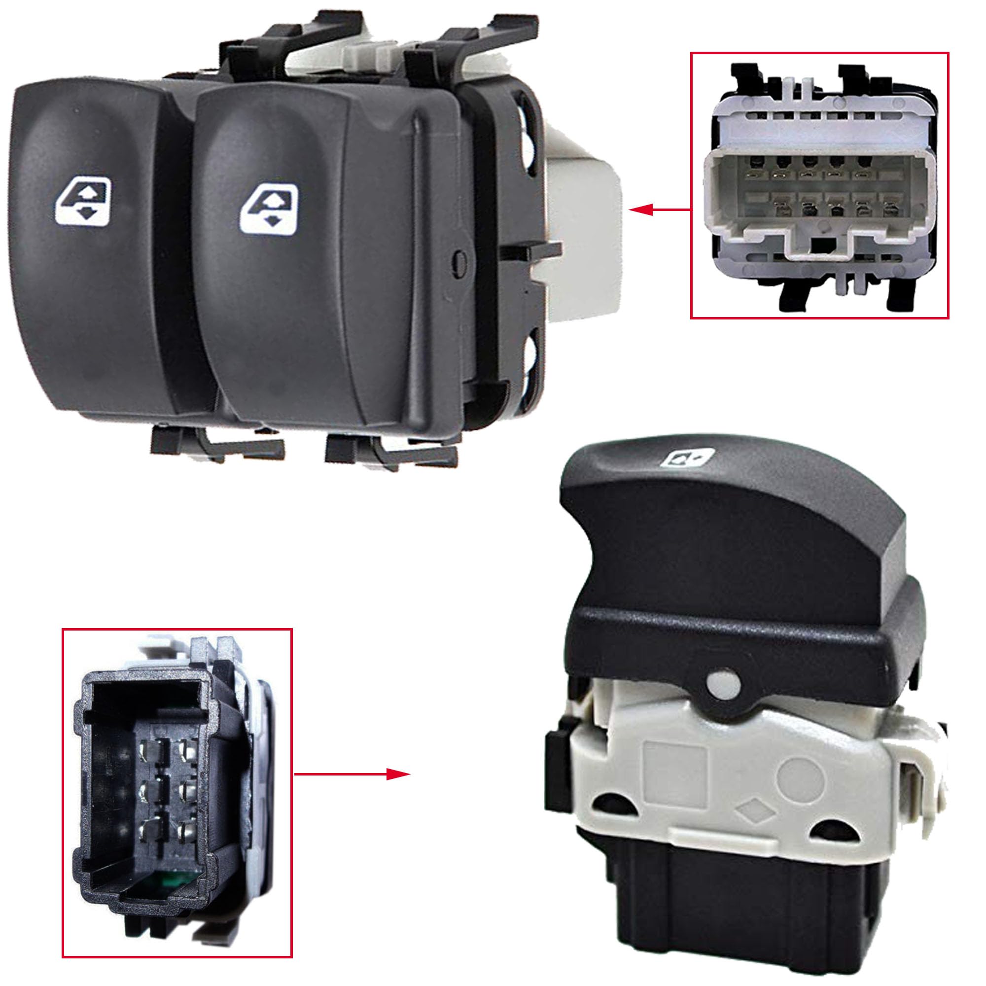 Partsline (Lot de 2) Bouton de Lève-Vitre Électrique Avant Gauche ET Avant Droit OU Arrière Gauche OU Arrière Droit compatible avec Clio III, Modus, Twingo II - 8200002451 8200214936