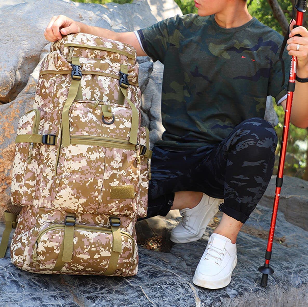 100 l o dużej pojemności wodoodporny plecak podróżny plecak trekkingowy wodoodporny plecak podróżny wodoodporny plecak survivalowy wspinaczka piesze wędrówki moro wypoczynek torba