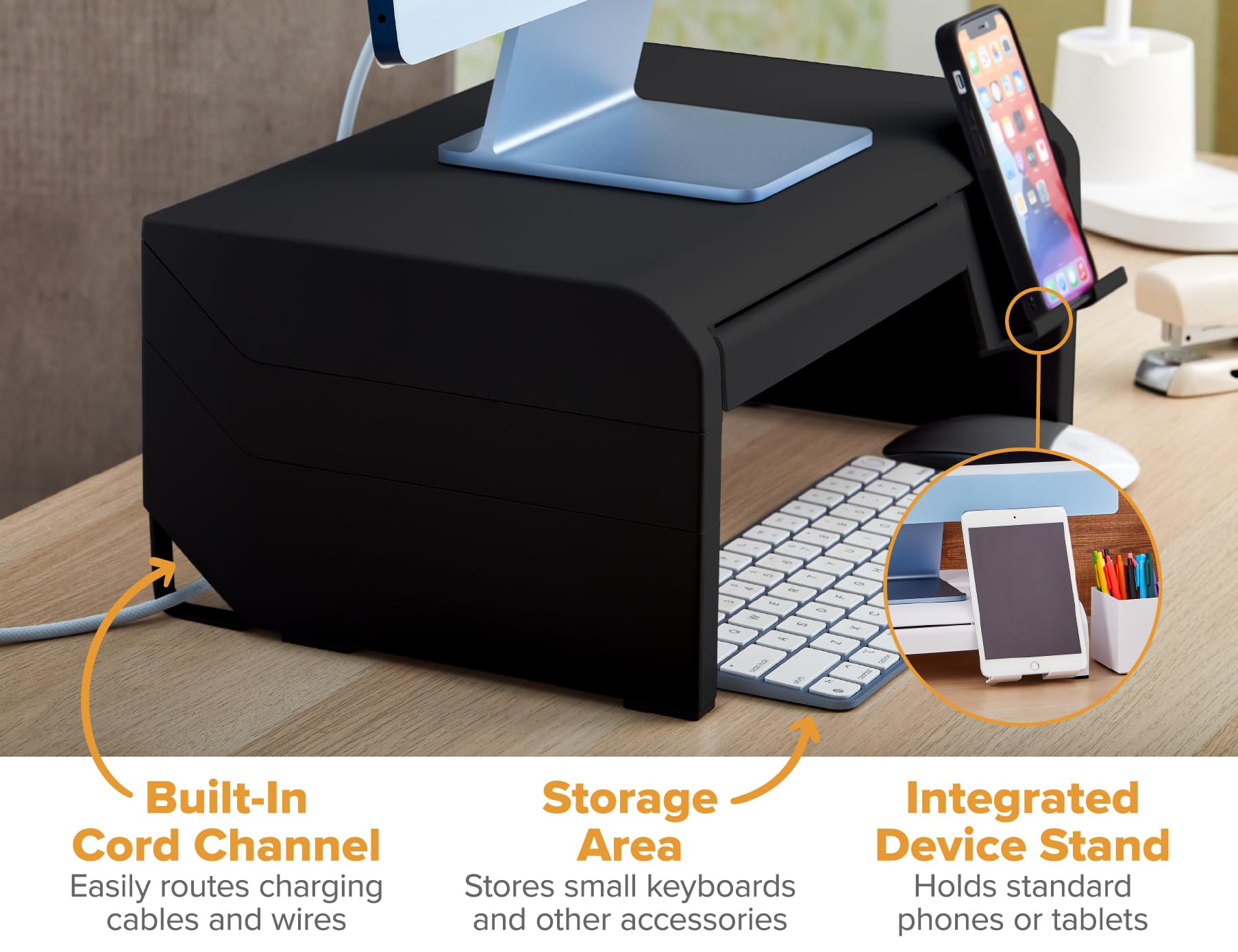 Bostitch Konnect - Rehausseur De Moniteur Réglable 4 Hauteurs Avec Tiroir Et Support Téléphone - Pour Bureau, PC Portable