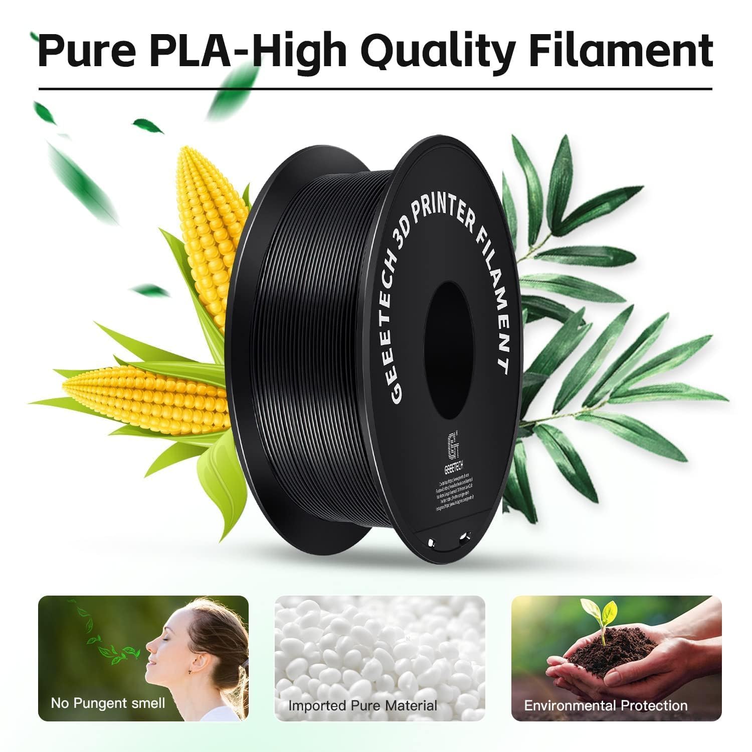 GEEETECH Filamento PLA 1.75mm 10kg, Precisión Dimensional +/- 0,02 mm,1 kg por Carrete (10*Negro)