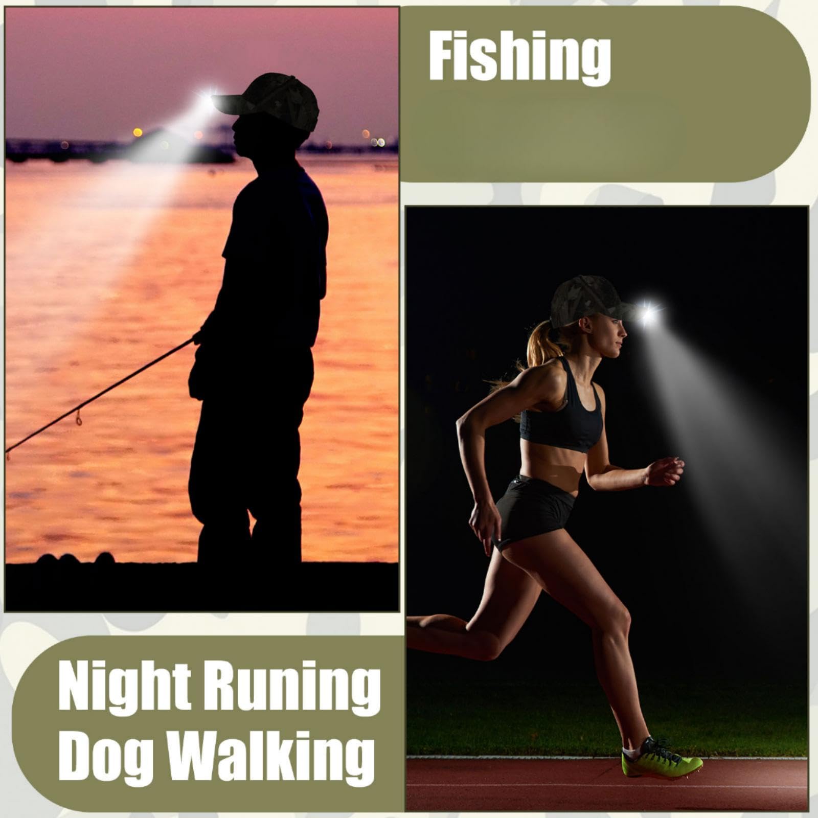 Coume Hutlicht LED Ultralang Batterie Ausdauer LED Kappe Eingebaute Lichtkappe USB Wiederaufladbare Volle Baumwolle Einstellbar Licht Hut für Angeln Joggen Camping (Camouflage)