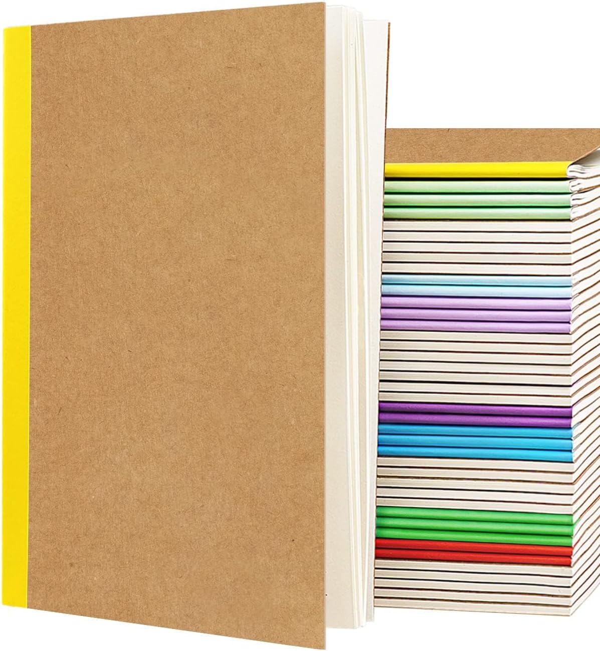 Gwybkq A5 Lined Kraft Composition Notebooks Bulk 40 Pcs(5.5x8.3) College Ruled with Rainbow Spine,Journal Notebook for Women Girls College Students Office School Supplies, 60 Pages/30 Sheets