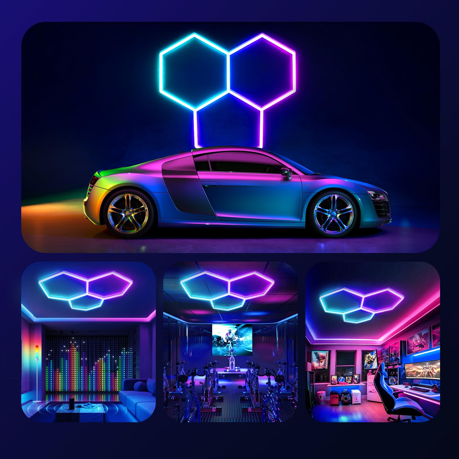 TAUDUEDE RGB Plafoniera LED esagonale 3 Hex Illuminazione per garage | luci da soffitto esagonali super luminose dimmerabili e collegabili con telecomando Bar, Feste, Palestra, Sala E-sport