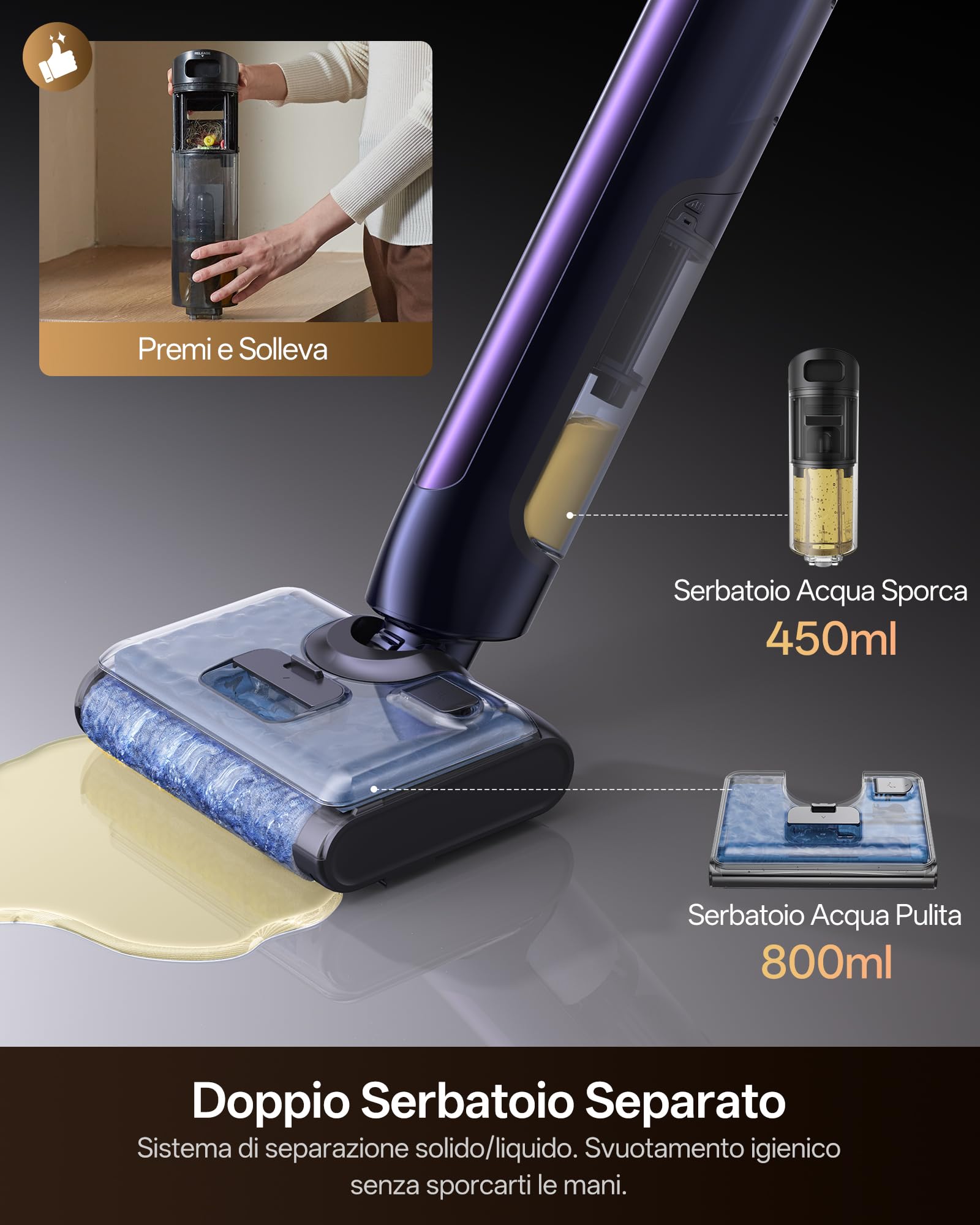 Ultenic AC1 Triflex Aspirapolvere Lavapavimenti, Design Piatto a 180°, 0 mm Pulizia Bordi, Lavapavimenti Senza Fili 3-in-1, Auto-Pulizia, Autonomia 55 min, Anti-Groviglio, Assistente Vocale 5 Lingue