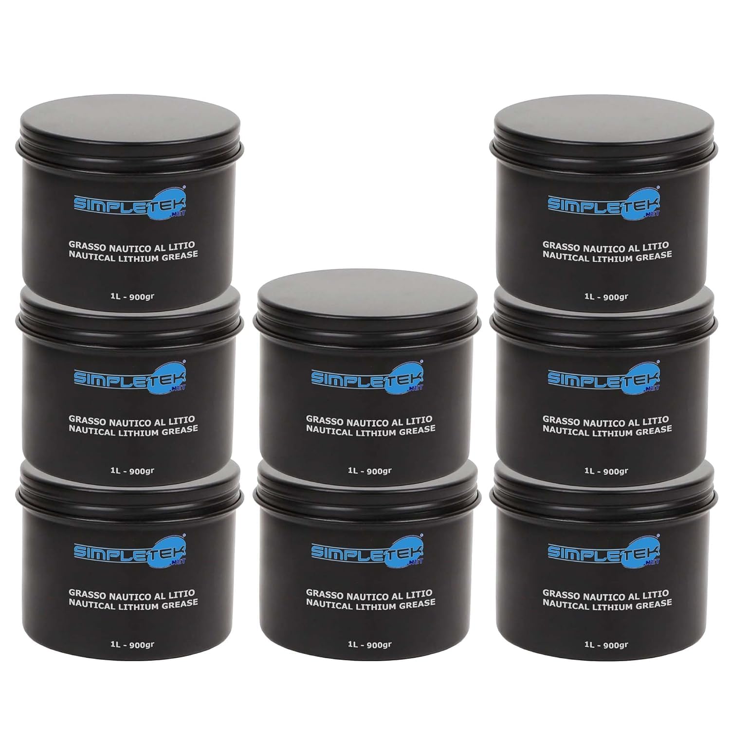 SIMPLETEK - 8 Barattoli da 1L 900gr Grasso Nautico al Litio Ossidi di Titanio Lubrificante Cura Barche Professionale Tecnico (8 Pezzi)
