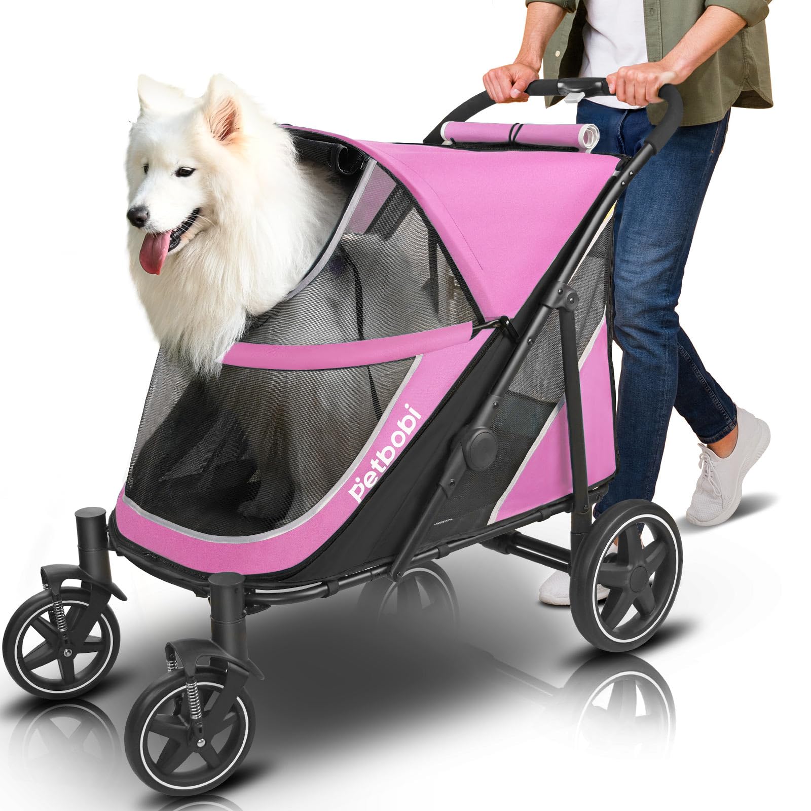 Petbobi Dog Stroller for Large & Medium Dogs - Easy Fold Dual Entry Pet Stroller with One-Foot Brake, All Terrain Wagon Cart with Air Mesh, Ideal for