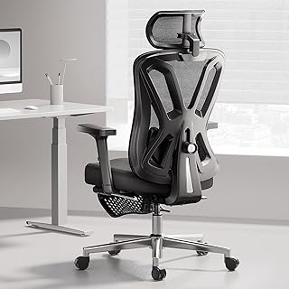 Hbada Ergonomic Office Chair, Desk Chair with Adjustable Lumbar Support and Height, Comfortable Mesh Computer Chair with Footrest 2D Armrests, Swivel Tilt Function Black