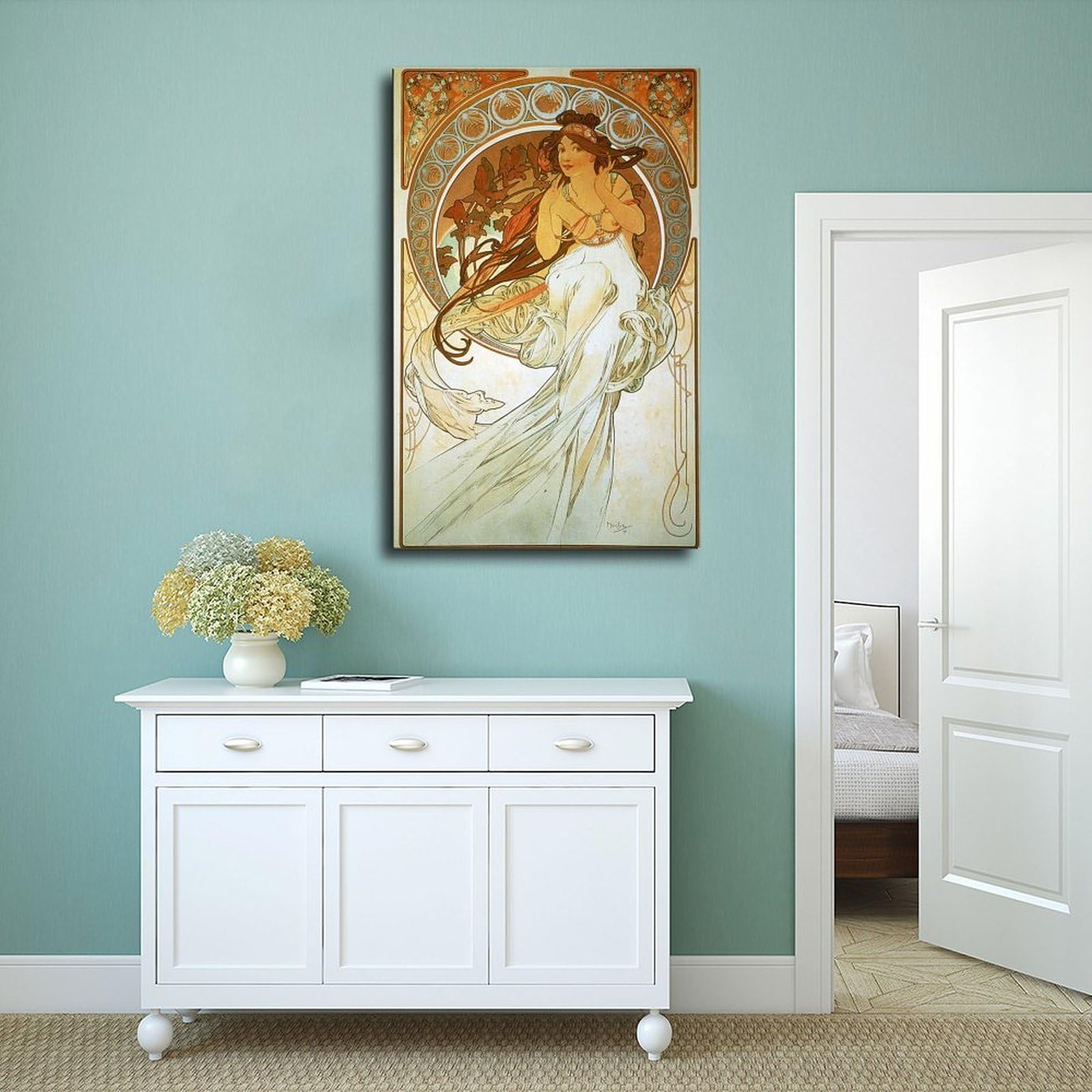 Poster musicale con illustrazioni famose di Alphonse Mucha per l'estetica della stanza, poster artistico da parete su tela e cornice da 61 x 91,4 cm