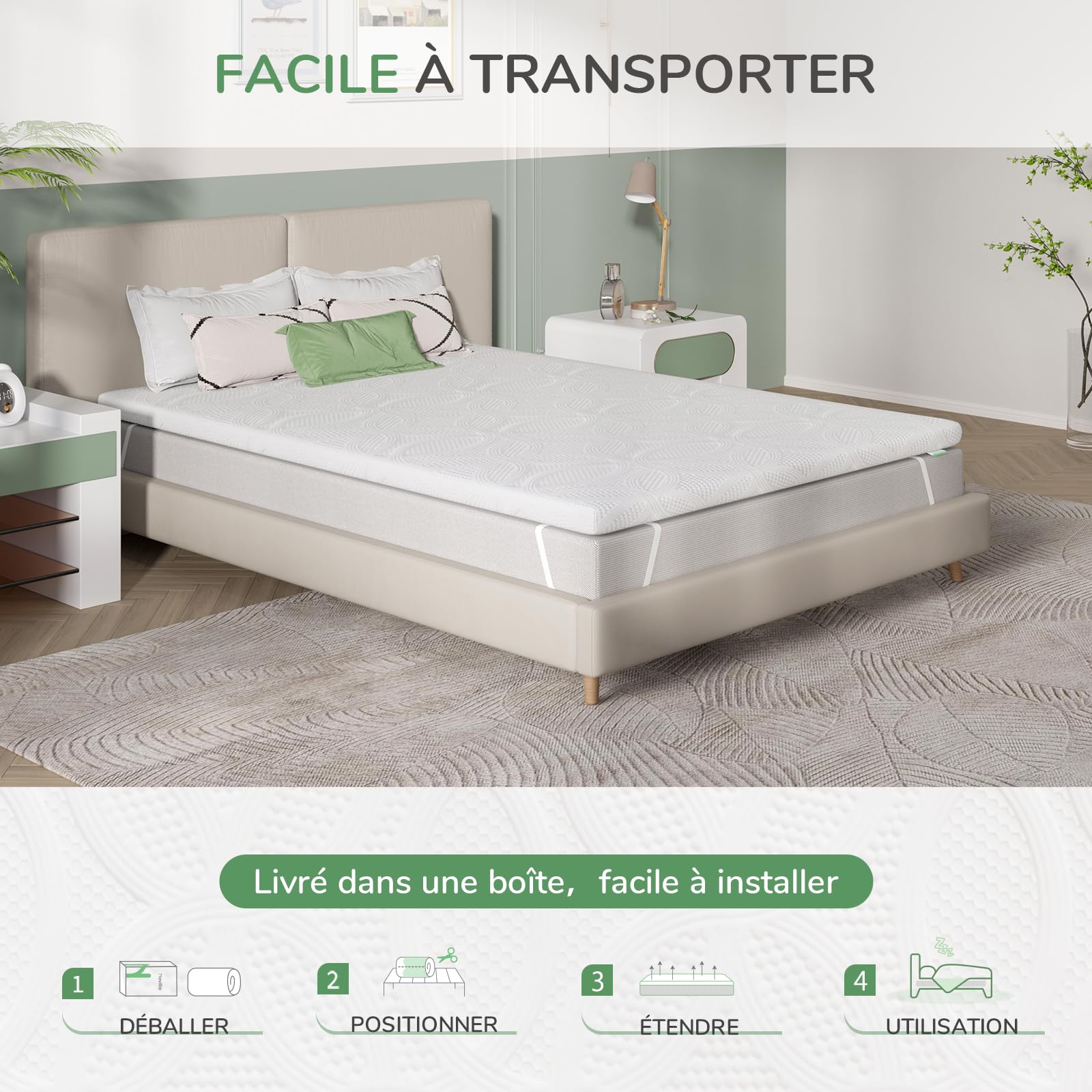 Novilla Surmatelas 120 X 190 CM, Surmatelas en Mousse à Mémoire de Forme Gel, Épaisseur 7,5 CM, avec Design Antidérapant et Certification de Sécurité, sans Odeur, Housse Lavable
