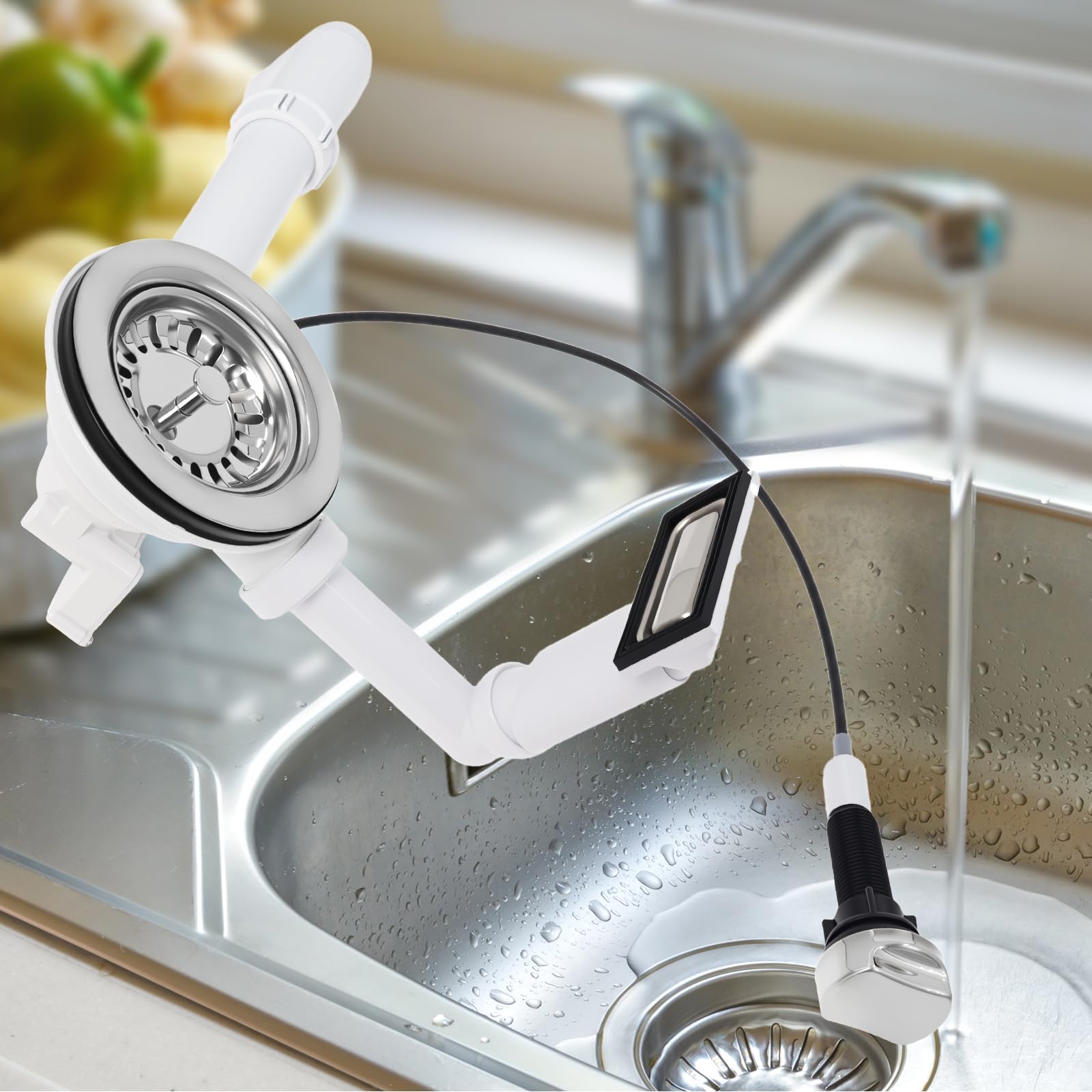 Bonde d'évier 3½" avec commande de vidange (excentrique rotatif) | Compatible avec de nombreux éviers de cuisine, pour trop-plein carré - Construction robuste et durable - Montage facile