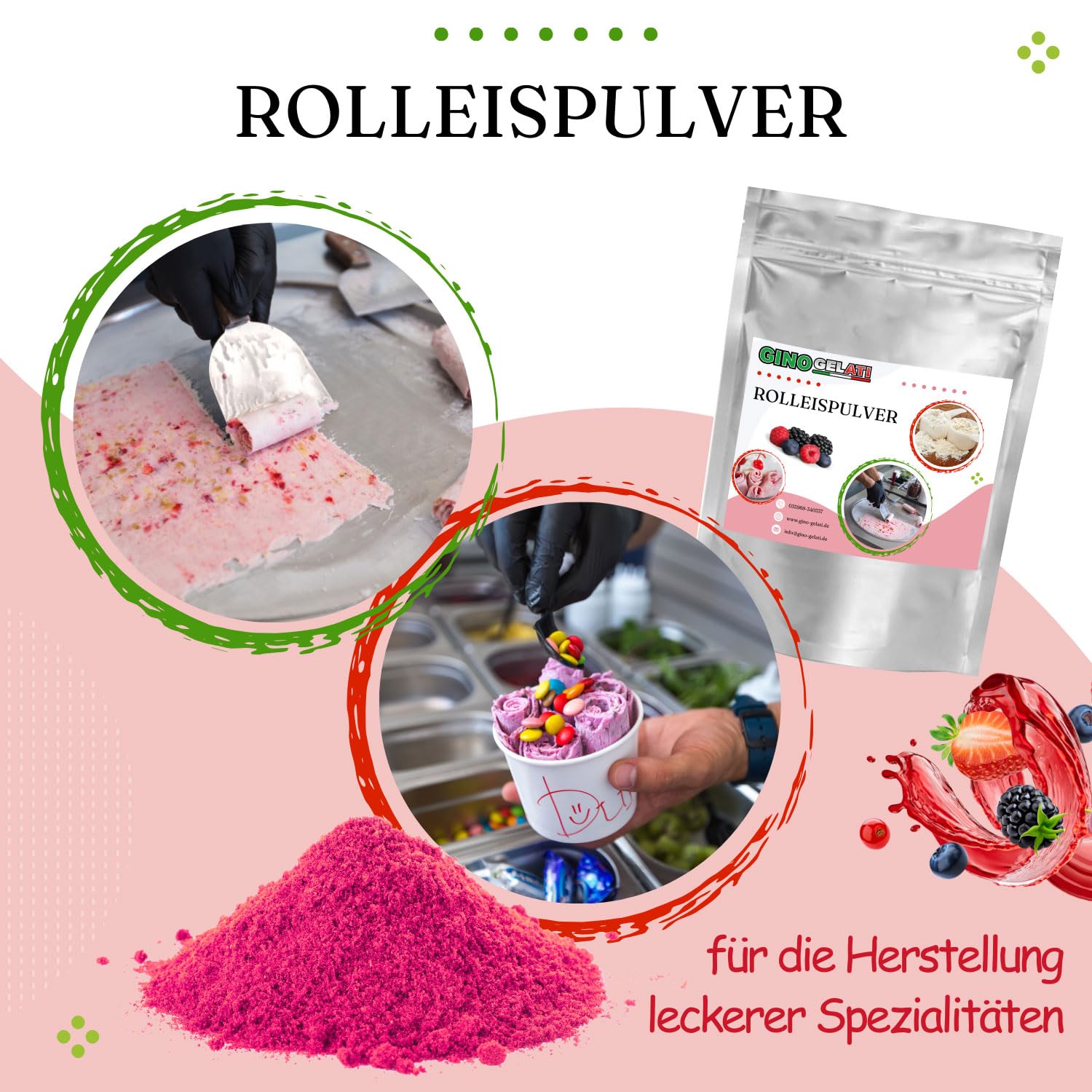 Gino Gelati Rolleis Pulver mit fruchtigem Geschmack, verschiedene Varianten und größen, tropisches Eis, Made in Germany, schnelle und einfache Zubereitung (100 Kg, Mandarine)