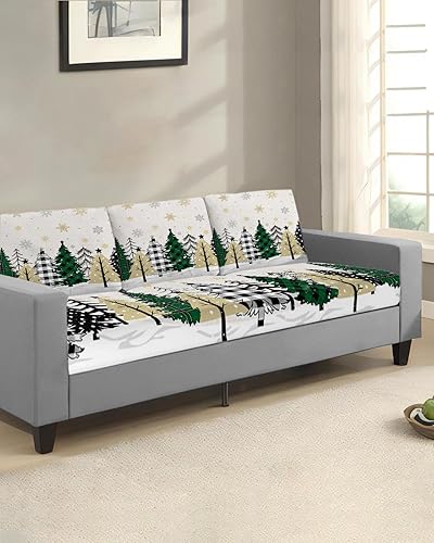 Miniatura 2 de Fundas de cojín para sofá con diseño de árbol de Navidad, funda elástica para sofá con parte inferior elástica, color verde, beige, negro, árbol de