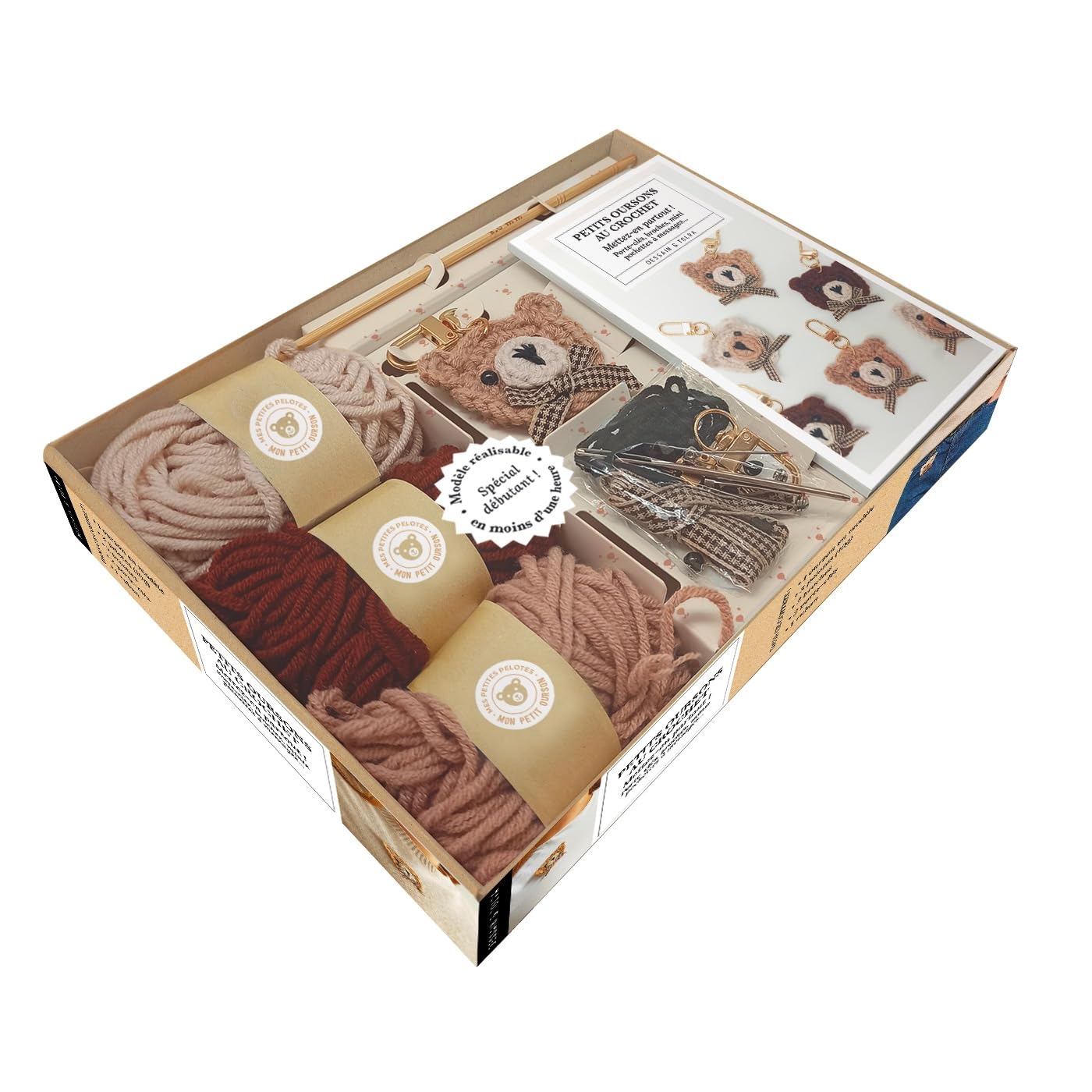 coffret ourson au crochet kit complet livre + fil + crochet + explications