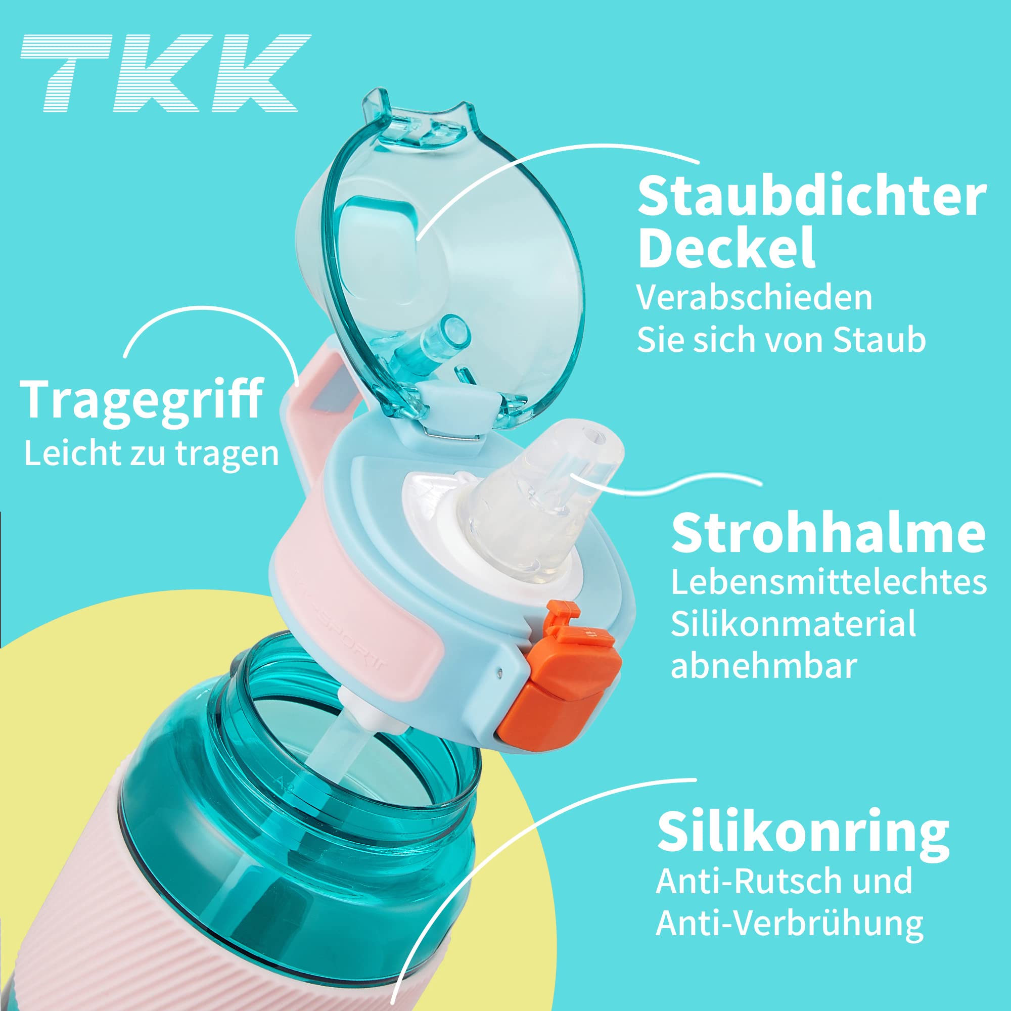 TKK Sport-Trinkflasche 1000 Ml - Mit Abnehmbarem Strohhalm, Auslaufsicher & BPA-frei | Perfekt Für Schule, Fitness & Outdoor