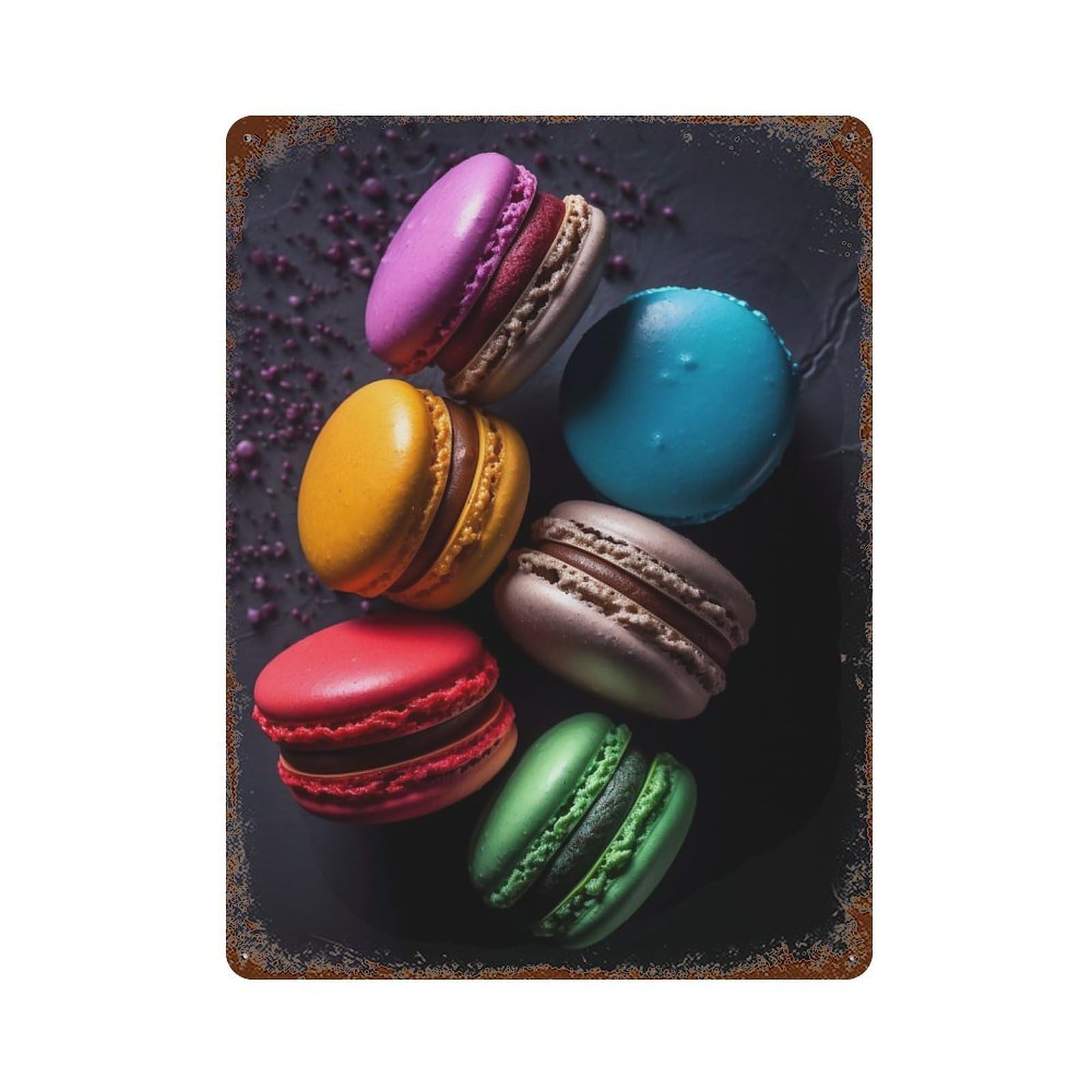 Yummy Macarons Rustic Tin Plaque 15.7"x11.8", Ideal for Shed, Workshop And Garage Wall Decor