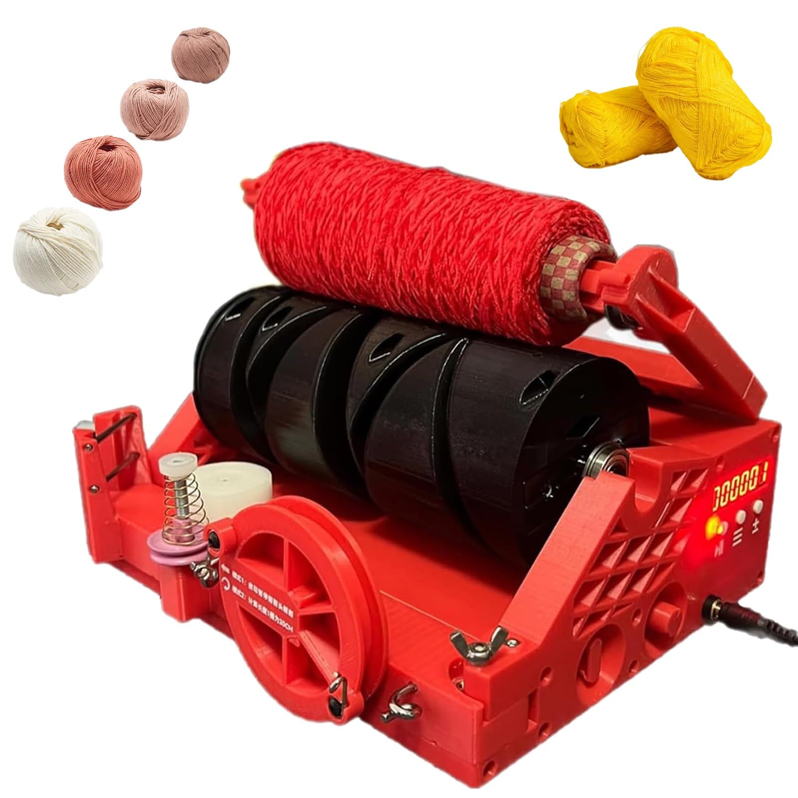 Automatic Yarn Winding Machine, Electric Yarn Spinner w/6 Digit Digital Display, Built-in Length Detection,20000 Meters,Electric Wool Winder (Red)