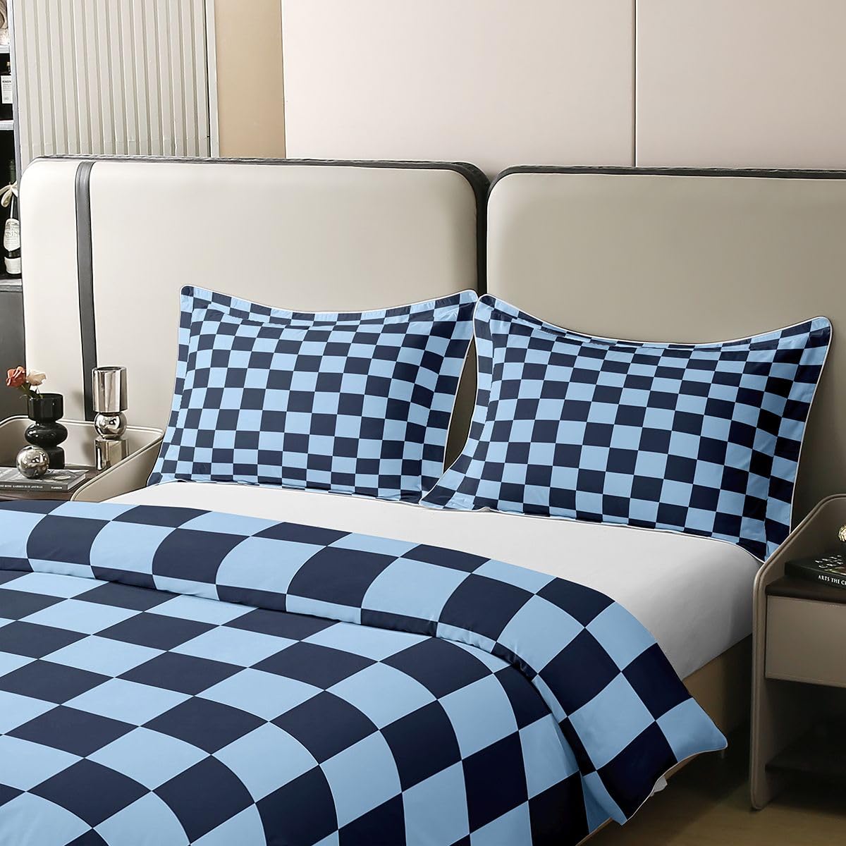 Homemissing Retro Blau Kariert Bettwäsche Set 200x200cm Erwachsene Kinder