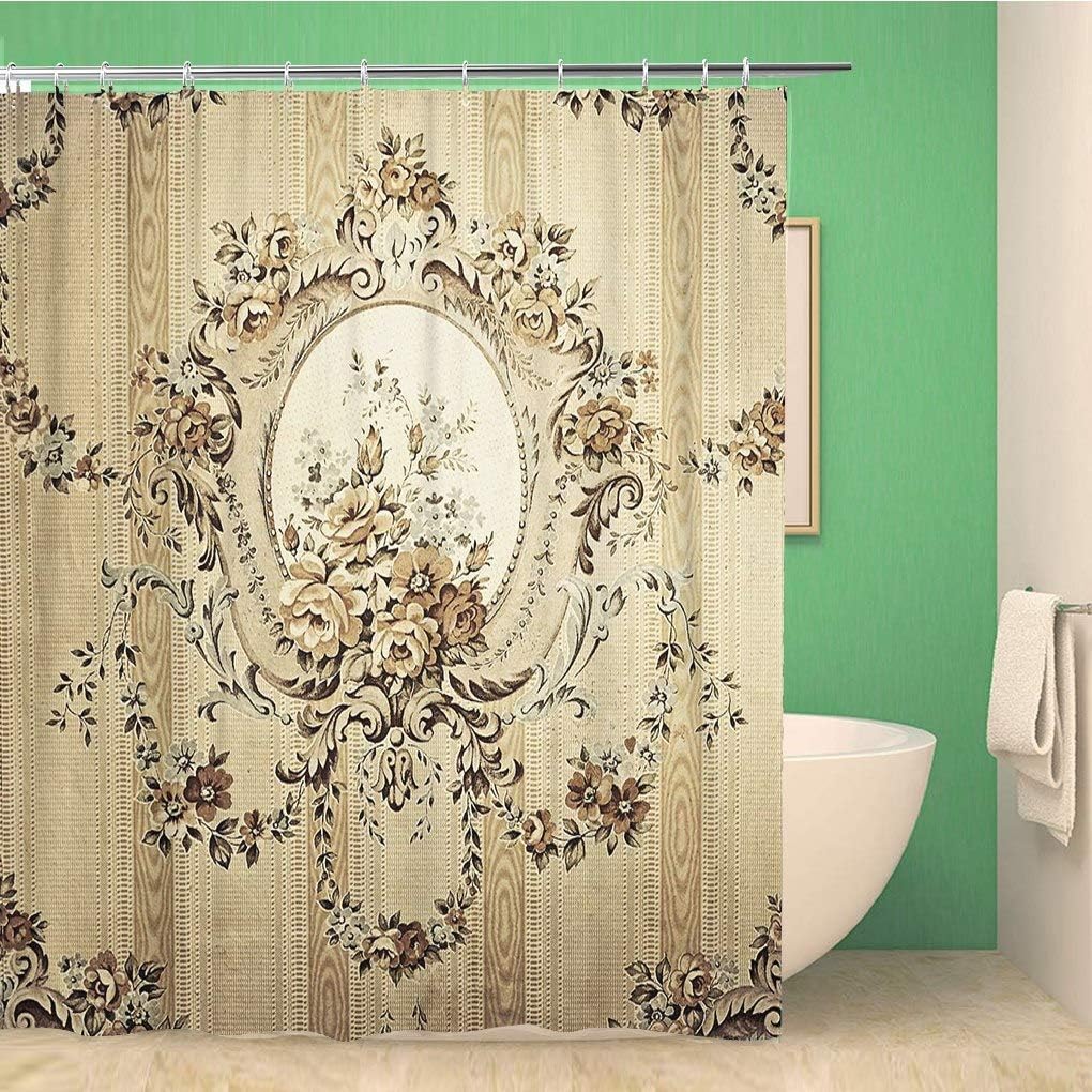 Bathroom Shower Curtain Baroque Retro Pattern Victorian Scroll Rococo Old Classic Swirl Polyester Fabric 72x78 inches Waterproof Bath Curtain Set with Hooks