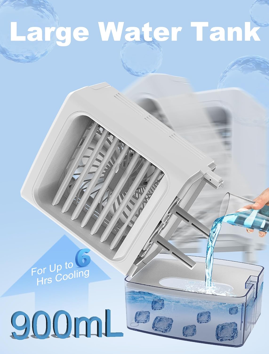 Portable Air Conditioners, 900mL Evaporative Air Cooler with 3 Speeds 7-Color Night Lights & Cool Mists, 2/4H-Timer Small Air Conditioner, Desktop Cooling Fan Portable AC for Bedroom Office