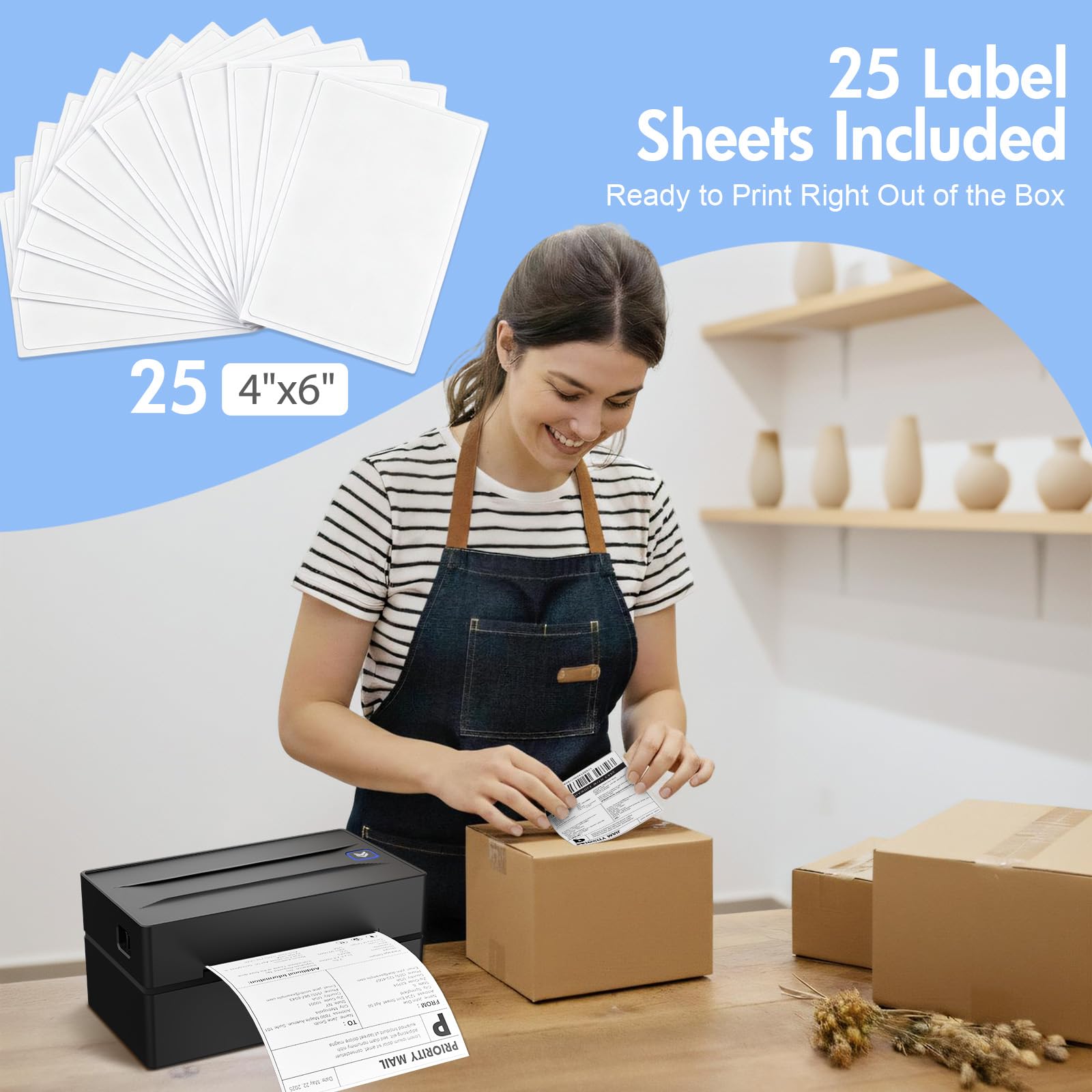 Bluetooth Thermal Shipping Label Printer 4x6 Wireless Label Maker with Tape for Small Business - Compatible with iPhone — view 4