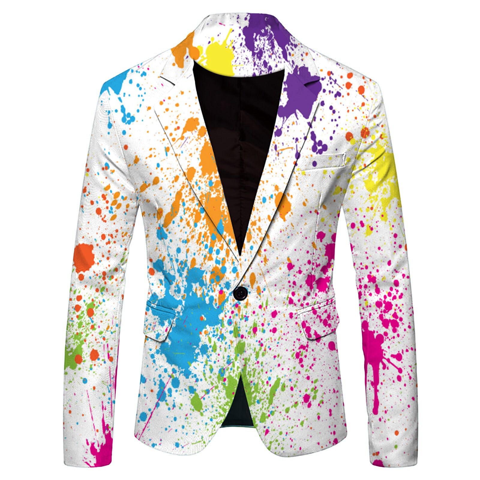 Graffiti Jacket Men's Blazer Long Sleeve Colourful Suit Jacket Funky Suit Neon Coloured Suit Jacket LGBT Pride Pride Month Jacket Prom Carnival Costume Men's Suit Leisure Jacket, O White, M