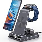 Wireless Charger for Samsung Charging Station: 3 in 1 Android Charging Stand with Dimmable Clock - Nightstand Organizer for Galaxy S25 Ultra, Galaxy Watch 8 7 6 5 4, Galaxy Buds, Space-Saving Charger