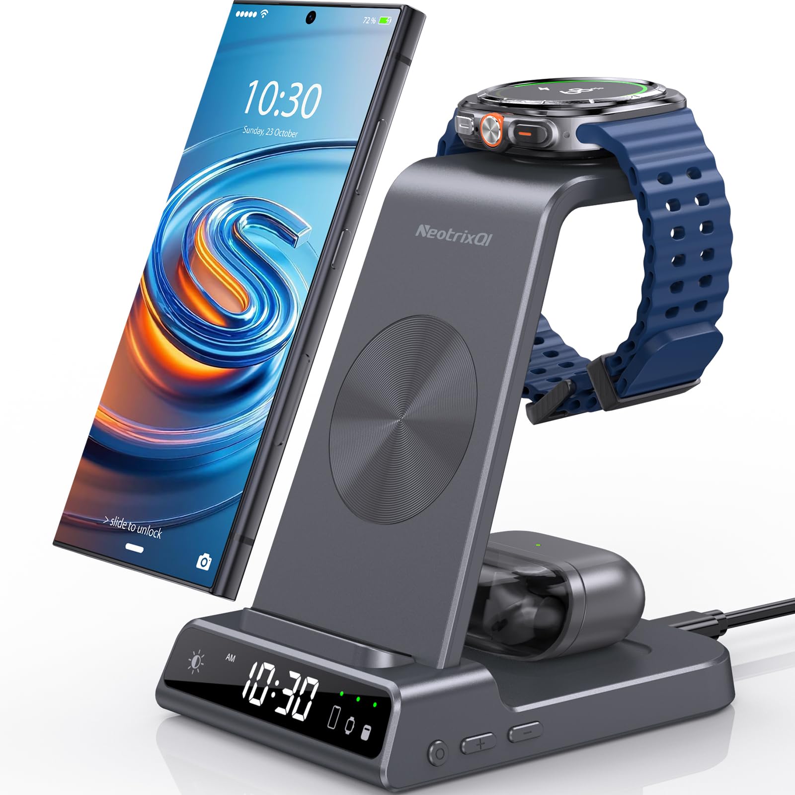 Wireless Charger für Samsung Ladestation für Galaxy S25 Ultra, Induktive Ladestation für Samsung Galaxy Watch 8/Ultra/7, Kabelloses Ladegerät für Galaxy S24 Z Fold Z Flip 6, Galaxy Buds