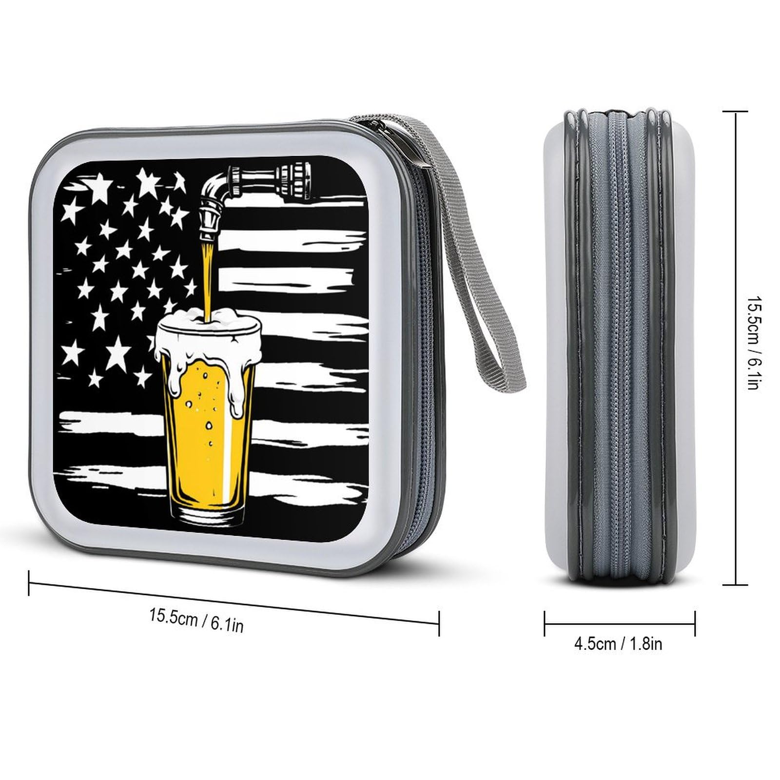 Craft Beer USA Flag 4th July CD Case Plastic DVD Case Holder Wallet Disc Storage Organizer for Car Travel