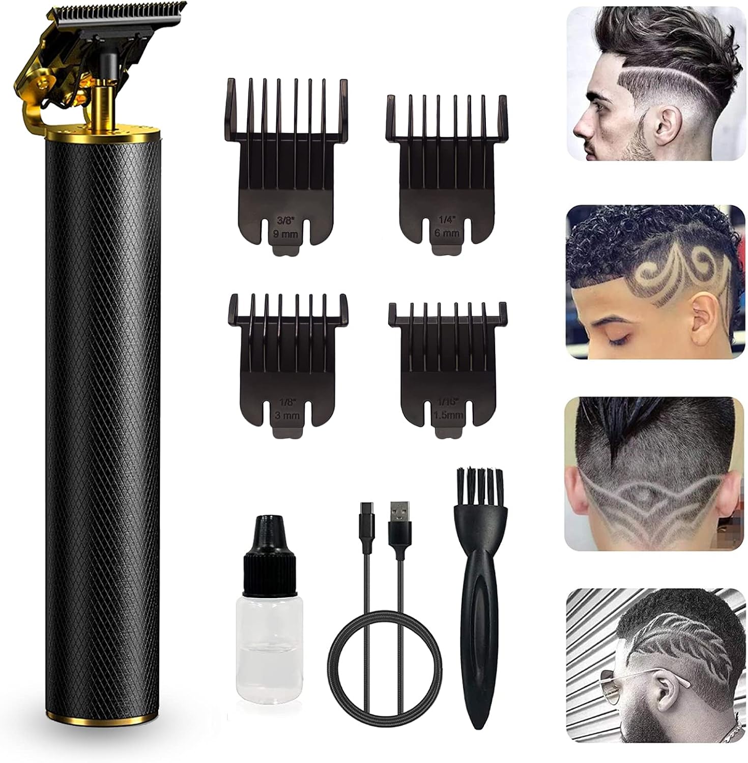 Professional Hair Clippers for Men, Zero Gapped Cordless Hair Trimmer Set, Electric Pro T-Blade Trimmer & Accessories, Beard Trimming, Beauty Trimmer (Bald, Home, Barbers) (Black gold)