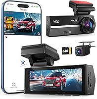 NQJ 4K+2K Dual Dash Cam Front & Rear for Cars, 64GB Card, 5GHz WiFi App, G-Sensor, 170° Wide Angle, Night Vision, 24H Parking Mode