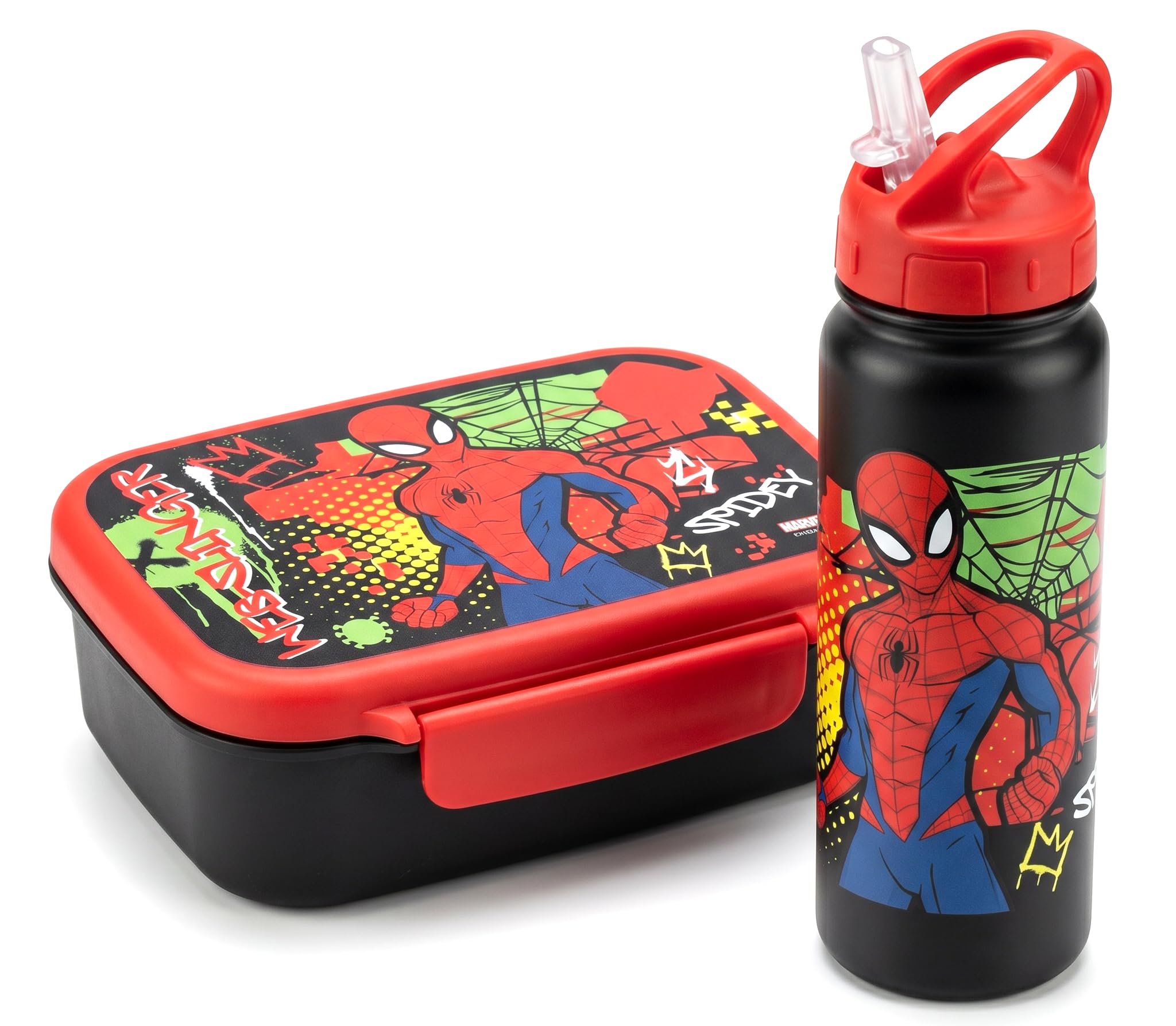 Diakakis Spiderman Kids Childrens Lunch Box Set – Sandwich Box & Stainless Steel Water Bottle 500ml - School Travel Lunch Food Set, BPA Free — image 1