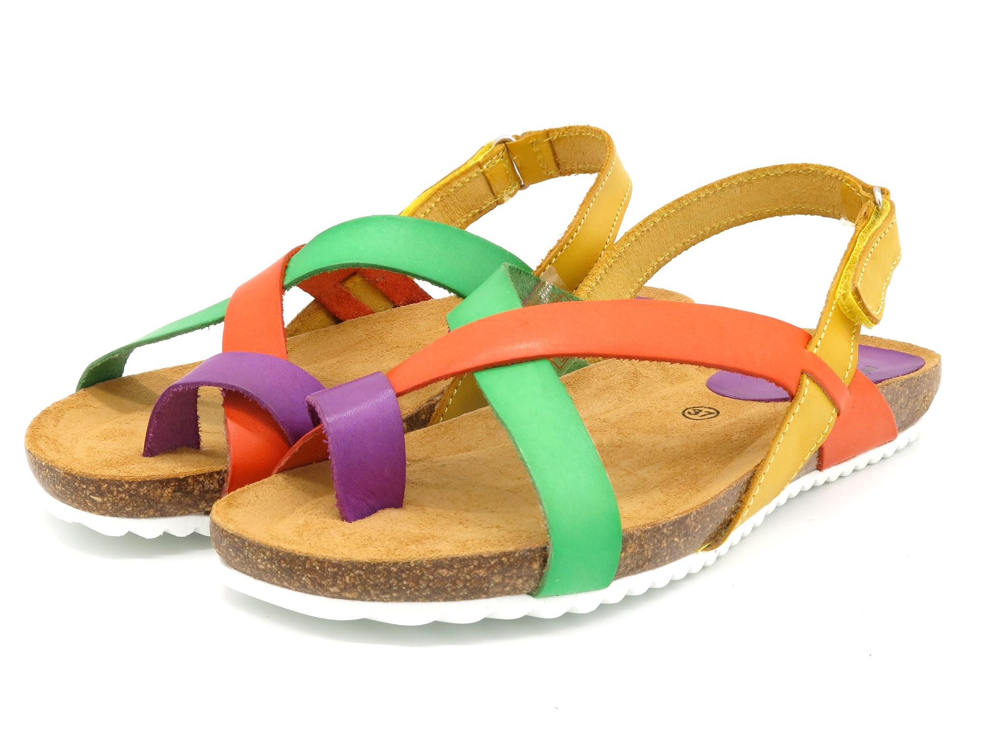 CASUAL Sandales en cuir pour femme avec semelle anatomique en cuir véritable avec rembourrage en gel et semelle en liège